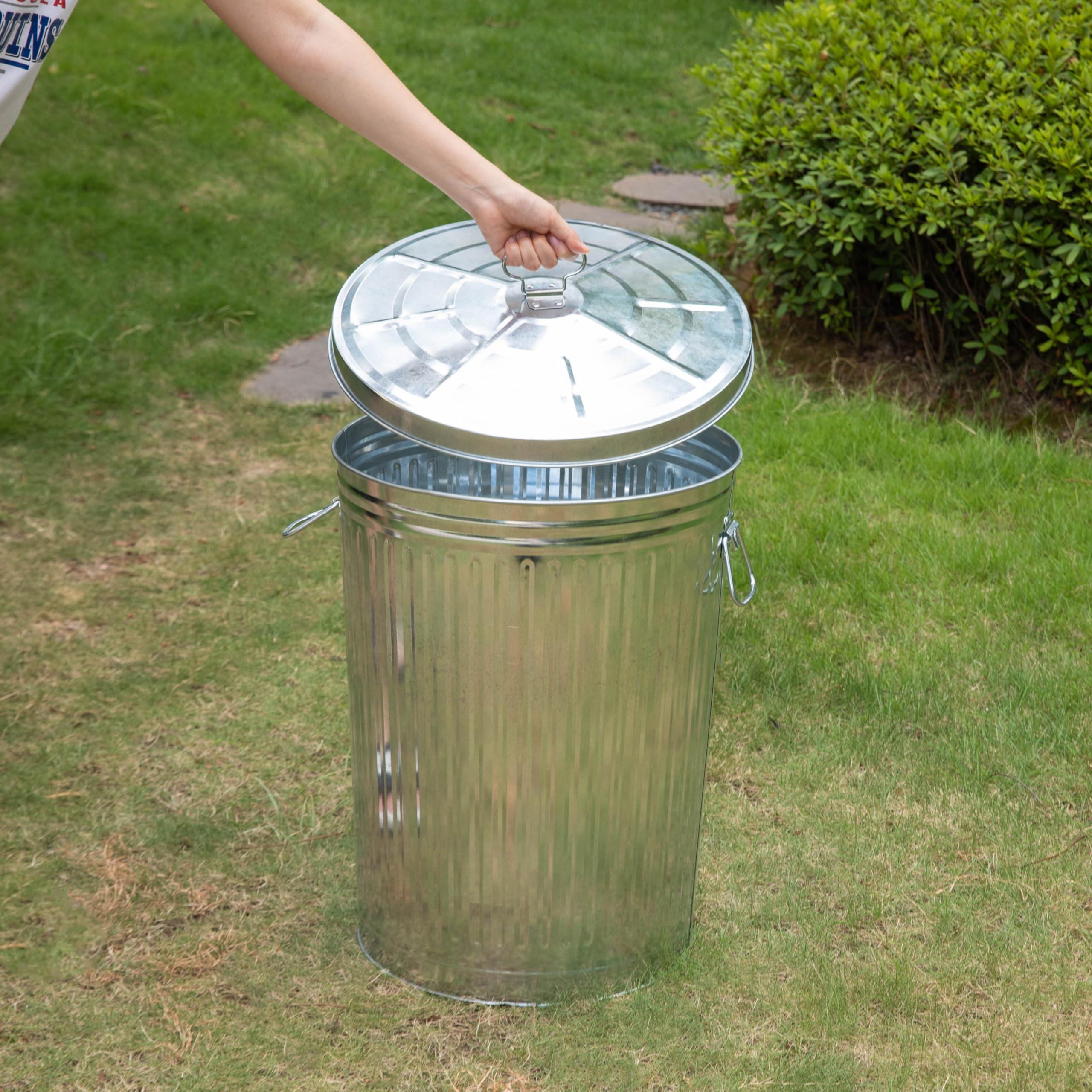 Gardenised Gardenised Round Galvanized Steel, 20 Gallon Trash Can with Secure Lid - Durable Metal Bucket for Backyard, Lawn, Garden and Yard Use - Weather-Resistant Garbage Can for Indoor and Outdoor, 17.75-inch