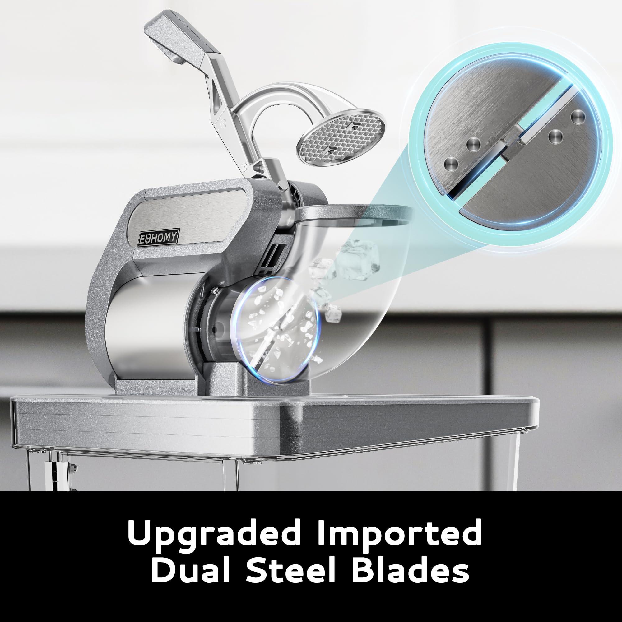 EUHOMY EUHOMY Commercial Ice Crusher, 661Lbs/H, ETL Approval, Snow Cone Machine with Dual Blades, Easy-to-Clean, 300W Electric Shaved Ice Machine with Safety Switch for Both Home & Commercial Use (Silver)