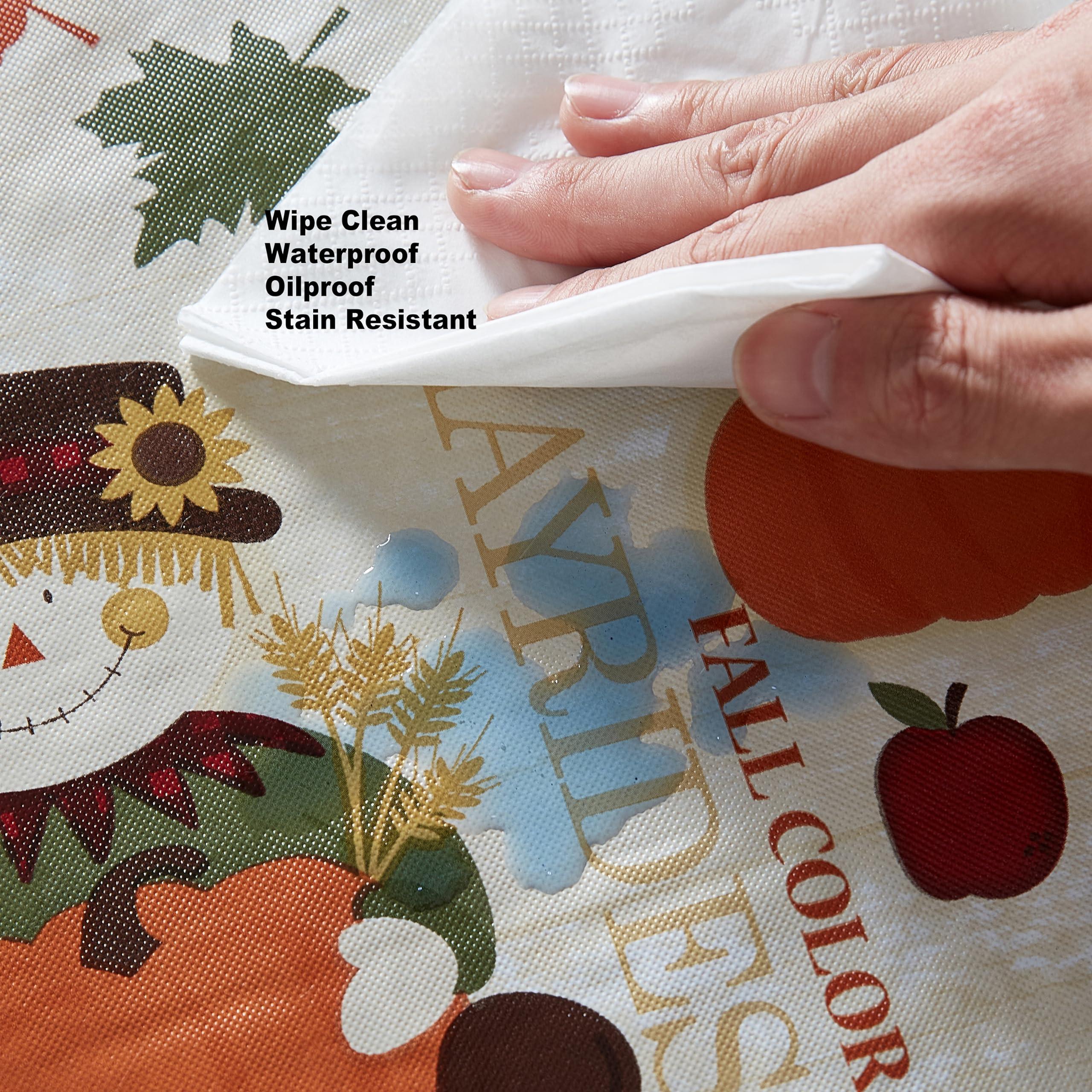 Newbridge Newbridge Fall Hayride and Happy Scarecrow Thanksgiving Vinyl Flannel Backed Tablecloth, Gingham Turkeys and Pumpkin Rustic Autumn Vinyl Tablecloth with Flannel Backing, 70 Round