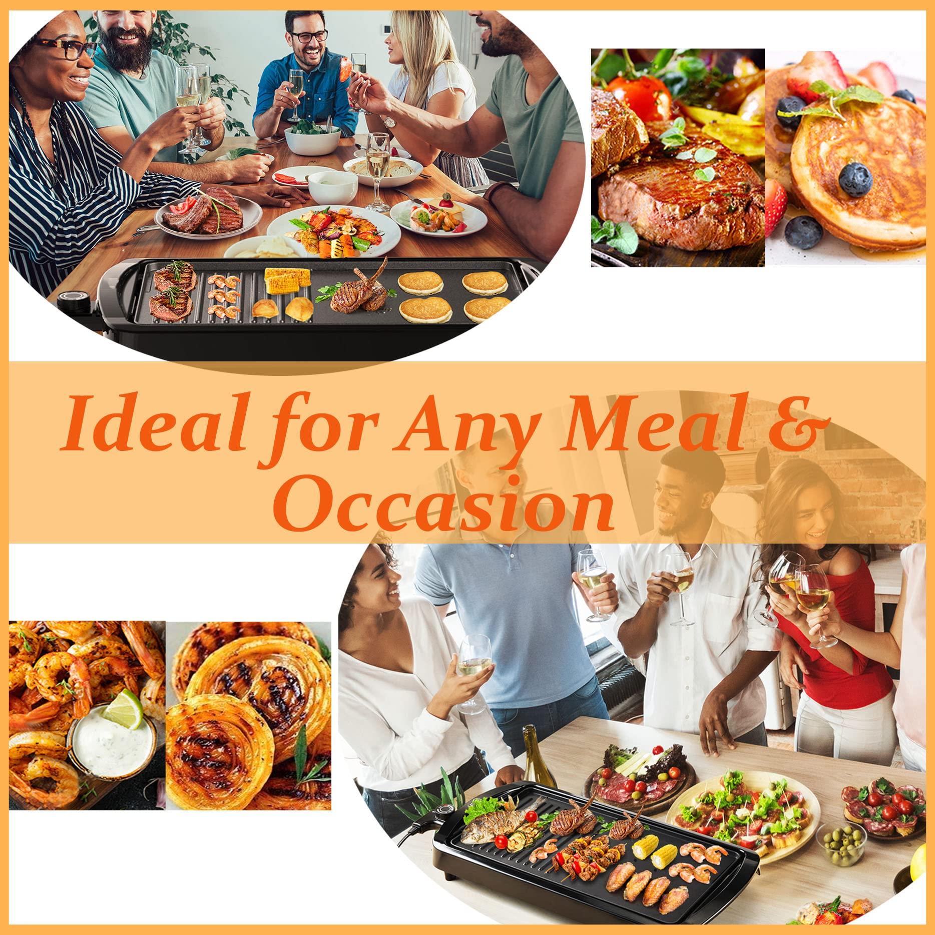 Vestynska 2-in-1 Large Nonstick Electric Griddle, 1600W Pancake Griddle, Heat Up Fast Evenly Smokeless Griddle Pan, Temperature Control, Non-stick Coating, Drip Tray, for Meal Indoor BBQ Grill Party (21\'\'x11\'\')