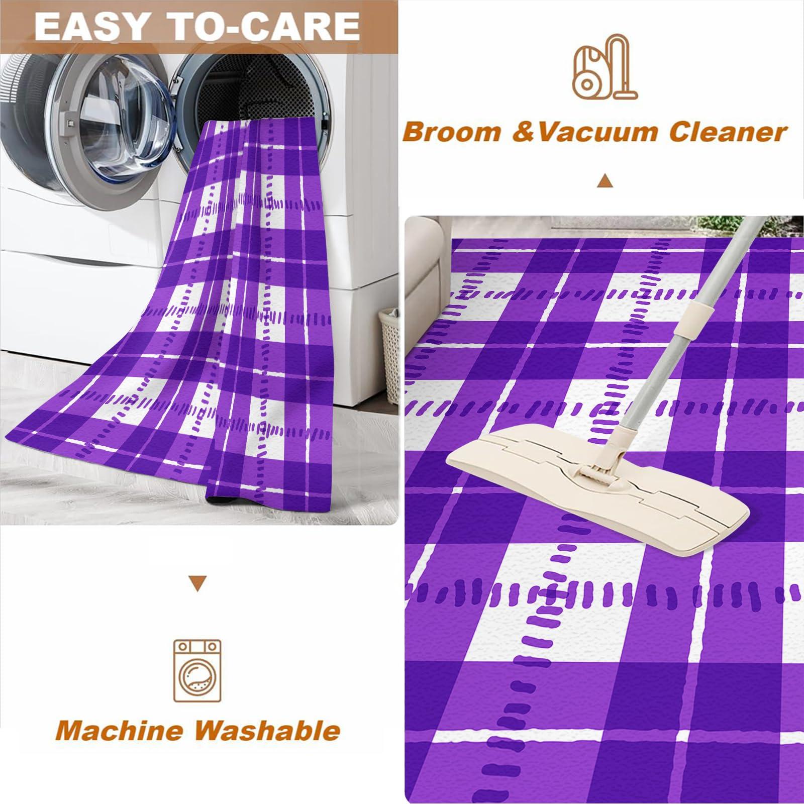 FACADUP Area Rug 7'x9' Creative Line Grid Purple Rugs, Exquisite Check Purple Area Rugs, Indoor Entrance Thin Rug Ultra Soft Throw Floor Carpet for Bathroom Laundry Room