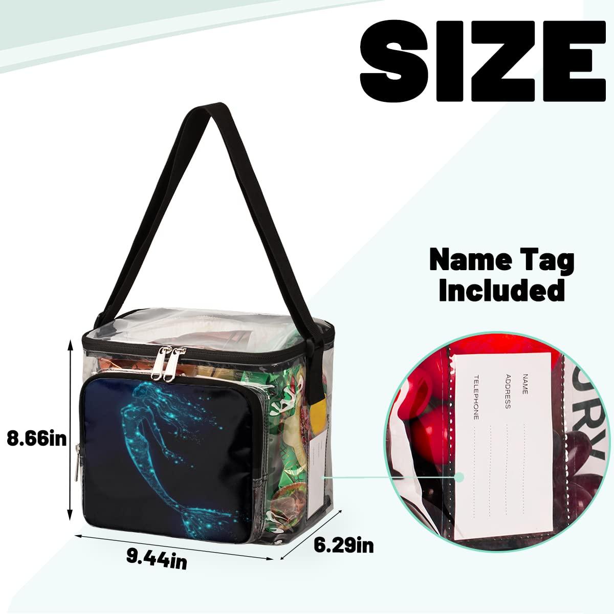 bisibuy bisibuy Mermaid Pattern Clear Lunch Bag Stadium Approved PVC Plastic See Through Lunch box with Adjustable Strap for Sports Events Concerts Office
