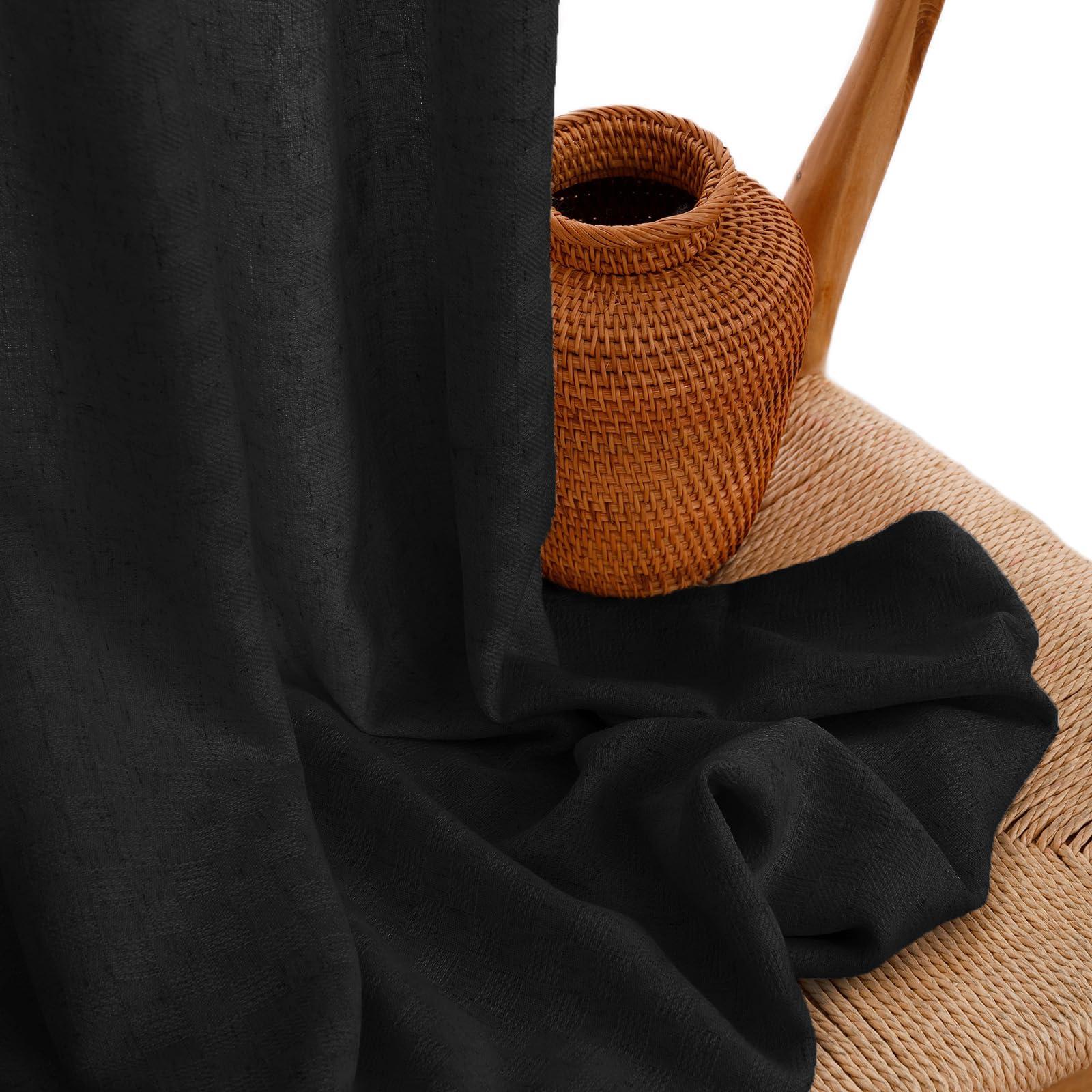 DotheDrape DotheDrape Pinch Pleat Linen Curtain 70 Width 96 Inch Long for Living Room, Sliding Door, 1 Panel, Black