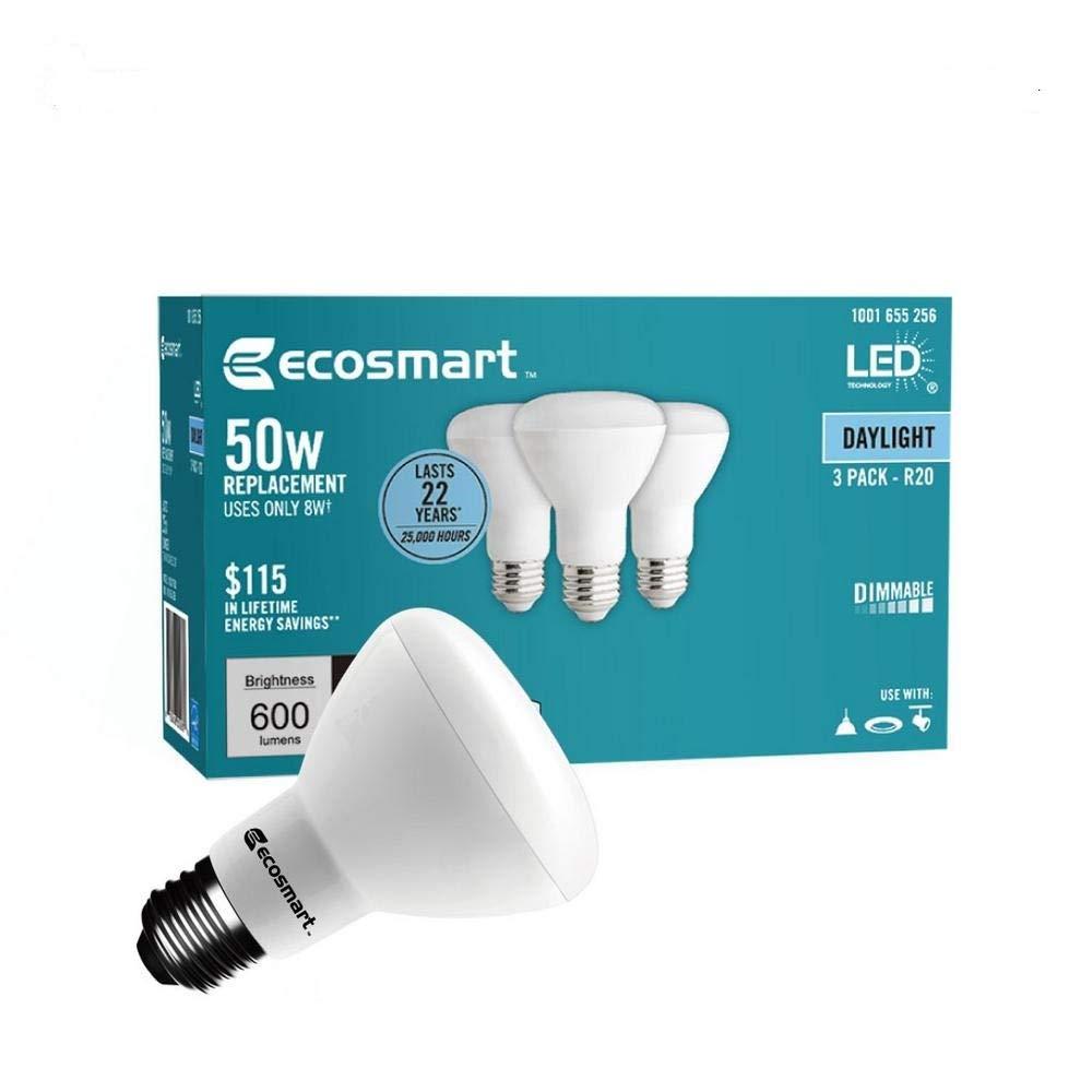 EcoSmart (12-Pack) EcoSmart R20 Daylight LED, Dimmable, 600-Lumen, 5000K, 8-Watt (50-Watt Equivalent) Light Bulb, E26 Medium Base (12-Pack)