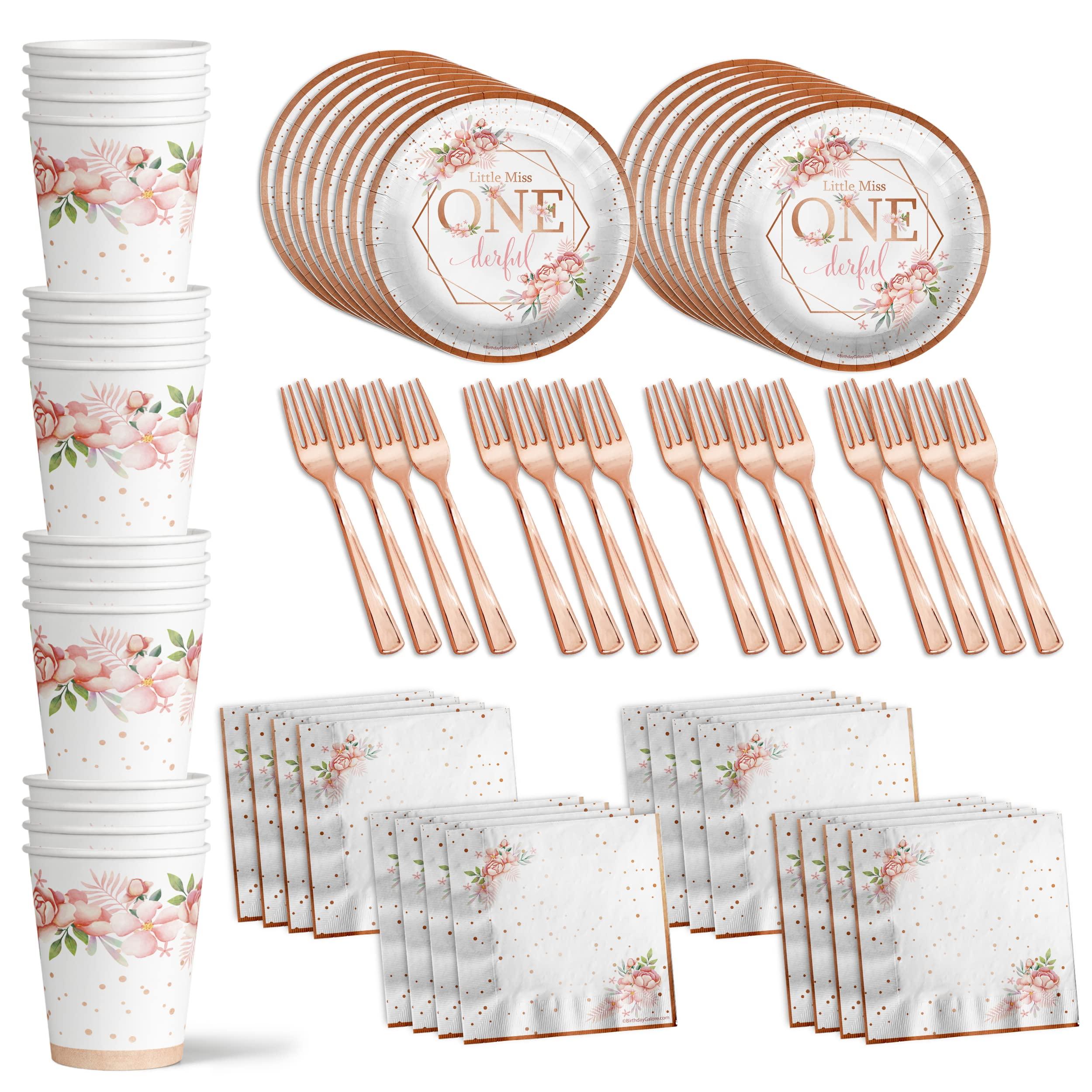 Birthday Galore Little Miss Onederful 1st Birthday Party Supplies Set Plates Cups and Napkins Bonus Forks Tableware Kit for 16