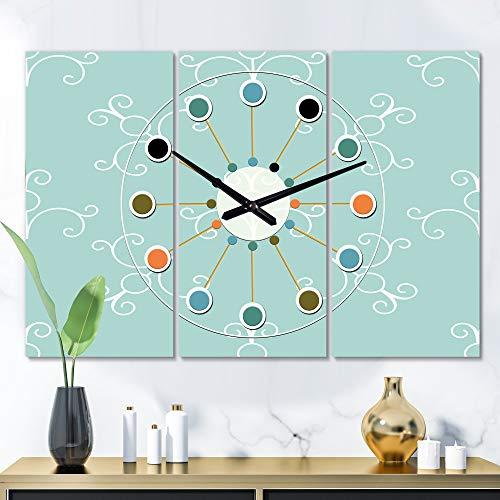 DesignQ DesignQ Mid-Century Modern Wall Clock 'Turquoise Minimal Ornament' Blue Round Wall Clock for Living Room Decor