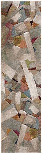 Safavieh SAFAVIEH Porcello Collection Runner Rug - 2'3" x 14', Grey & Multi, Modern Abstract Design, Non-Shedding & Easy Care, Ideal for High Traffic Areas in Living Room, Bedroom (PRL6937B)