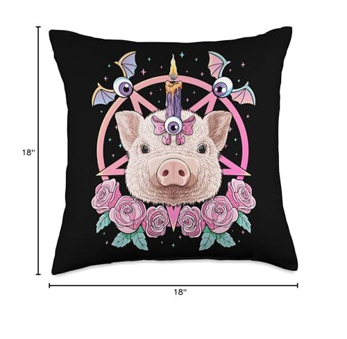 Cute Pastel Goth Animals Pastel Goth Pig Pagan Creepy Menhera Farm Pig Farmer Throw Pillow