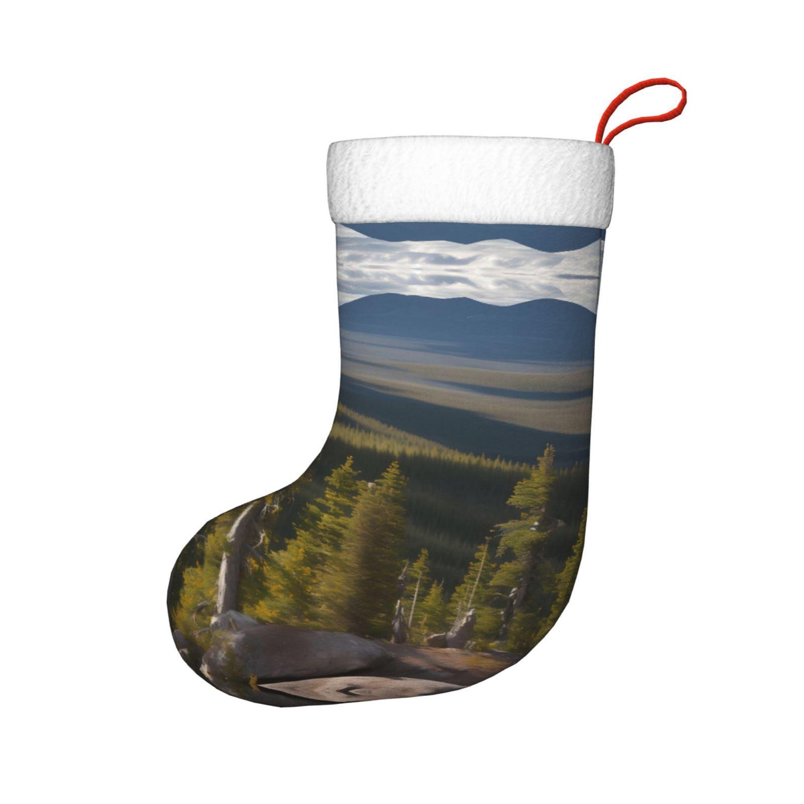 KoNsev KoNsev Moose Mountain Pine Tree Print Christmas Stockings,18 Inches Large Stocking Personalized Xmas Hanging Stocking Decorations