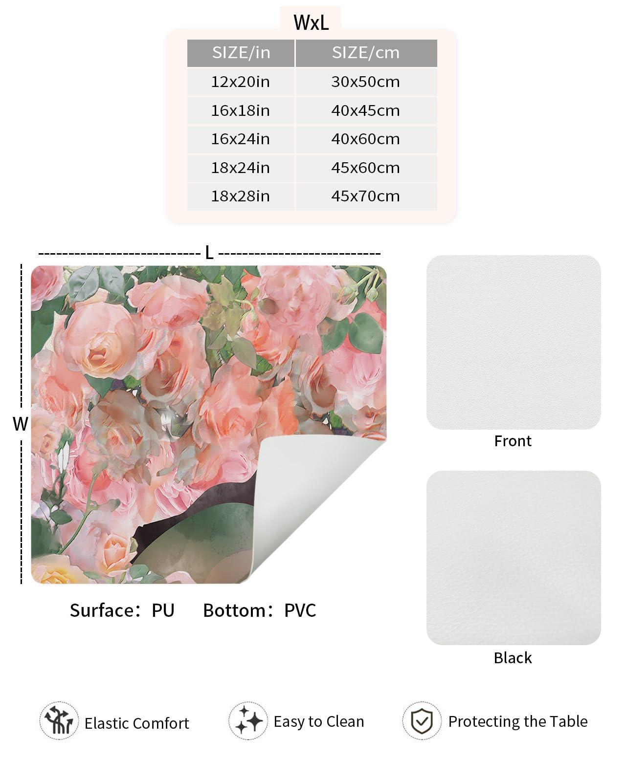 ZOE STORE ZOE STORE Coffee Bar Mat Spill Mat for Countertops, Pink Spring Floral Dish Drying Mat for Kitchen Accessories, Rustic Summer Botanical Modern Kitchen Counter Mat Water Absorbent, 16 x 18 Inches