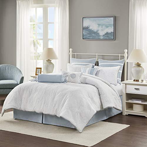 Harbor House Harbor House Cotton Comforter Set-Coastal Oceanic Sealife Design All Season Down Alternative Bedding with Matching Shams, Bedskirt, King(108"x96"), Beach, Quilted Seashell White, 4 Piece,HH10-703