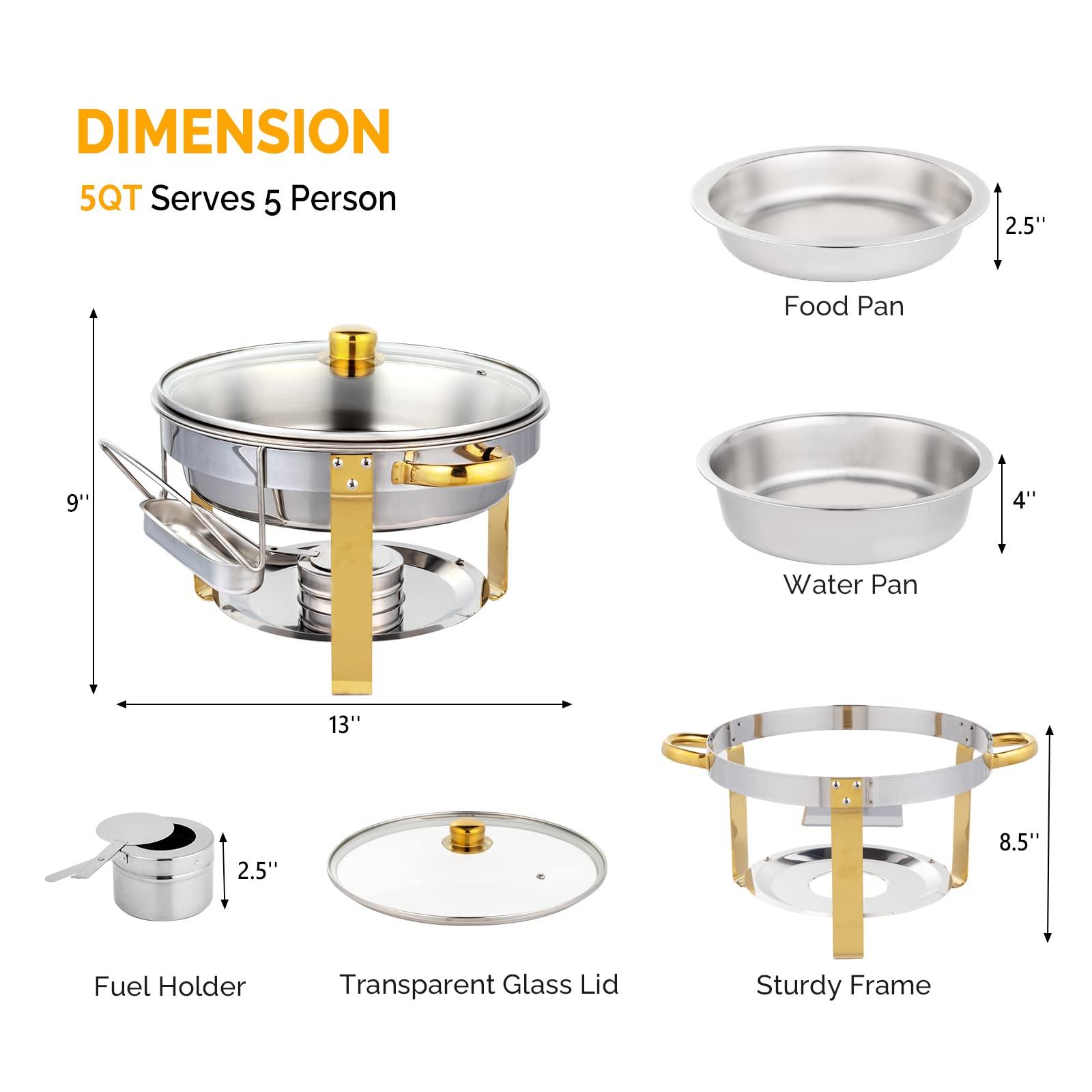 ROVSUN ROVSUN 5QT 6 Packs Chafing Dish Buffet Set Gold Accent, Round NSF Stainless Steel Buffet Warmer Chafers and Buffet Warmers Sets with Glass Lid & Lid Holder for Catering Events Parties Weddings Dinners