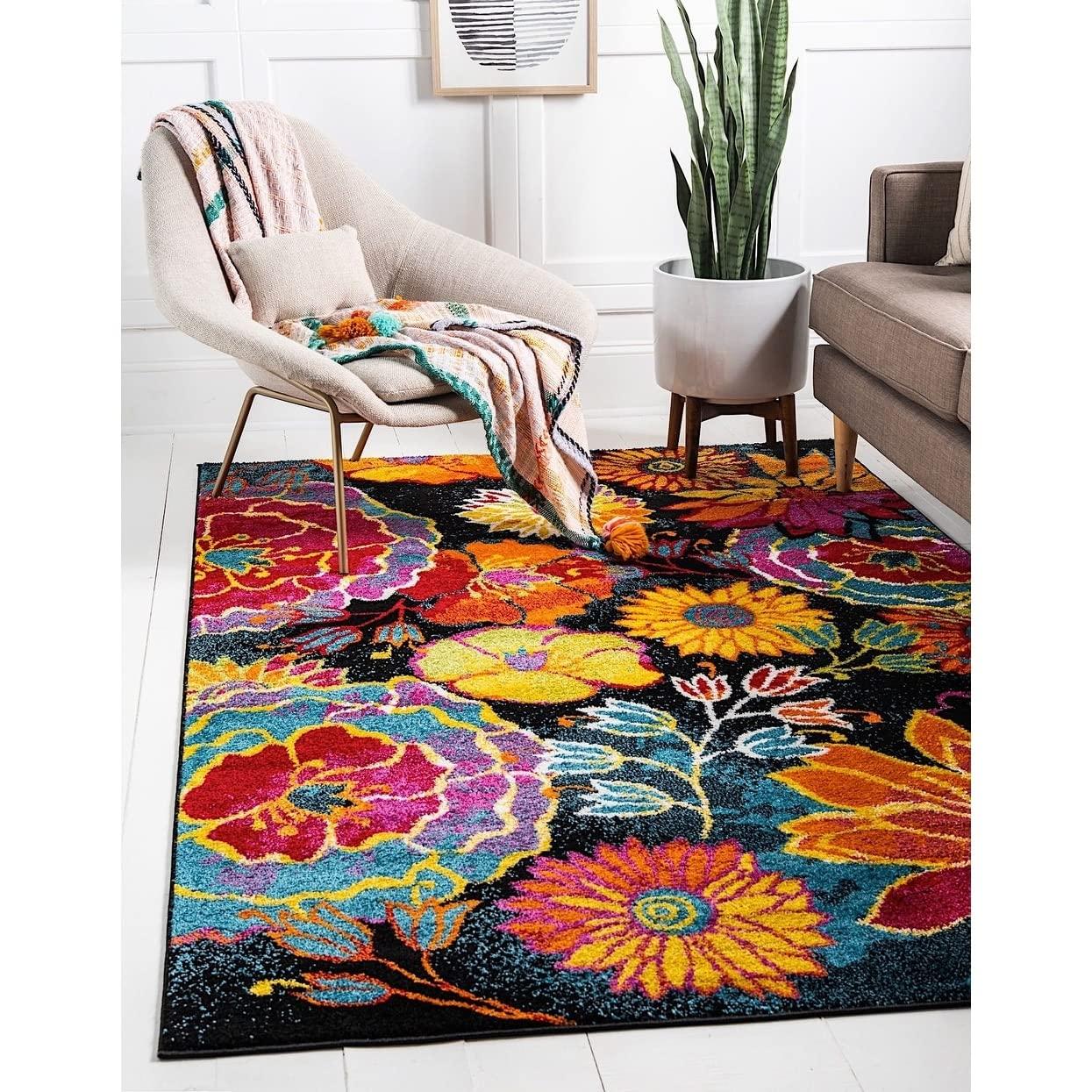 Overstock Overstock Country & Floral Noach Collection Area Rug 8'x10' - Black