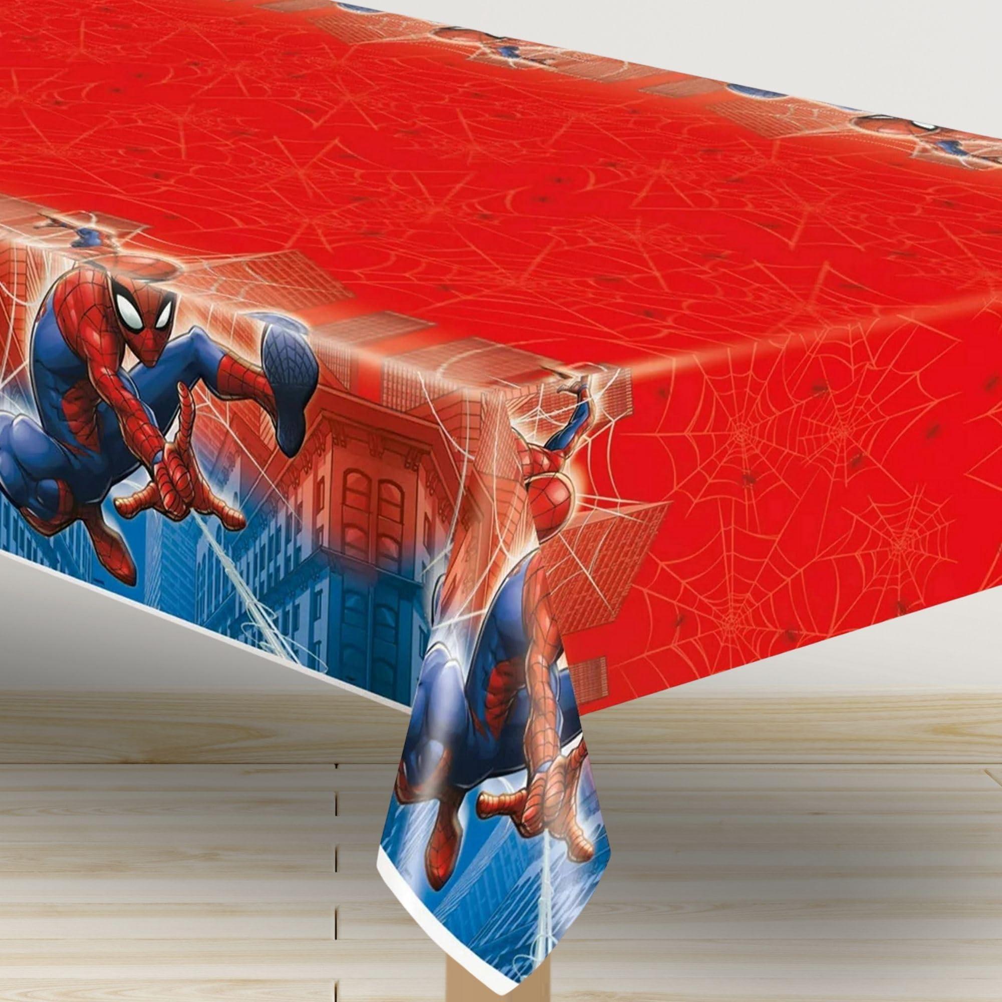 Unique Spiderman Tablecloth (54\" x 84\") 1 Count - Red and Blue Disposable Rectangular Plastic Tableware - Spider Man Plastic Table Cover - Perfect For Birthday Celebrations and Party Decorations
