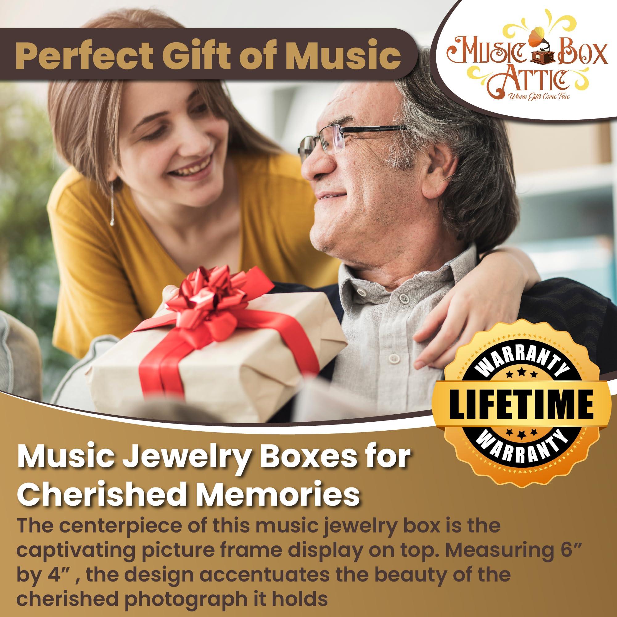 MusicBoxAttic Modern 4 x 6 Photo Frame Musical Jewelry Box with Floral Motifs-Many Songs to Choose-If I Only Had a Brain