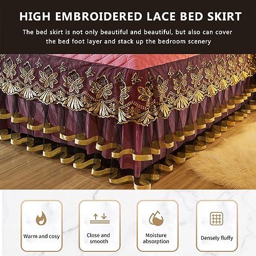 XMAYODS Luxury Velvet Bed Skirts Full /King/Queen 3 Piece Quilted Mattress Protective Cover with 2 Pillow, Thick Cover Bed Skirt with Bedskirt, 18 Inches Deep Ruffle Drop Fitted Sheet Bedspread ( Color : #26