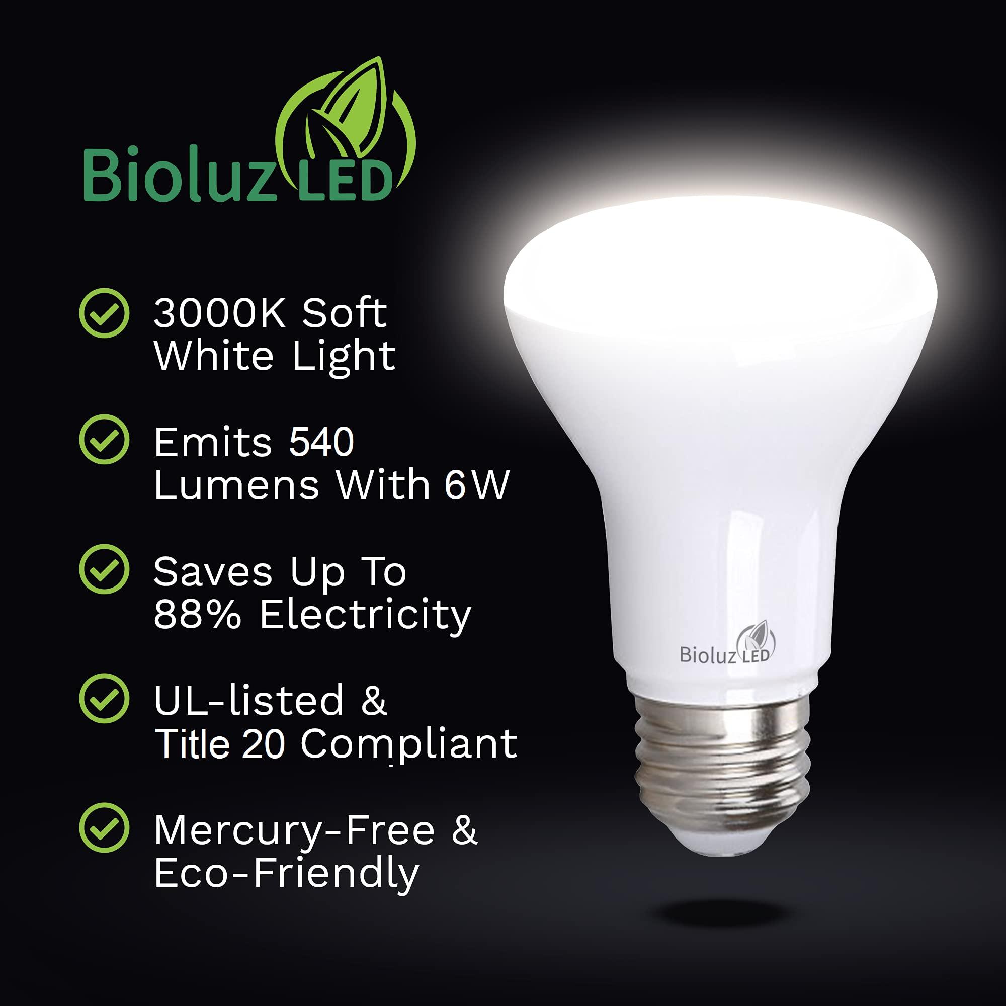 Bioluz LED Bioluz LED 2-Pack R20 LED Light Bulbs, 6W = 50W Replacement, 3000K Soft White LED Light Bulbs, 540 Lumens, 90 CRI, Dimmable, Soft White, Indoor/Outdoor, UL Listed, CEC Title 20