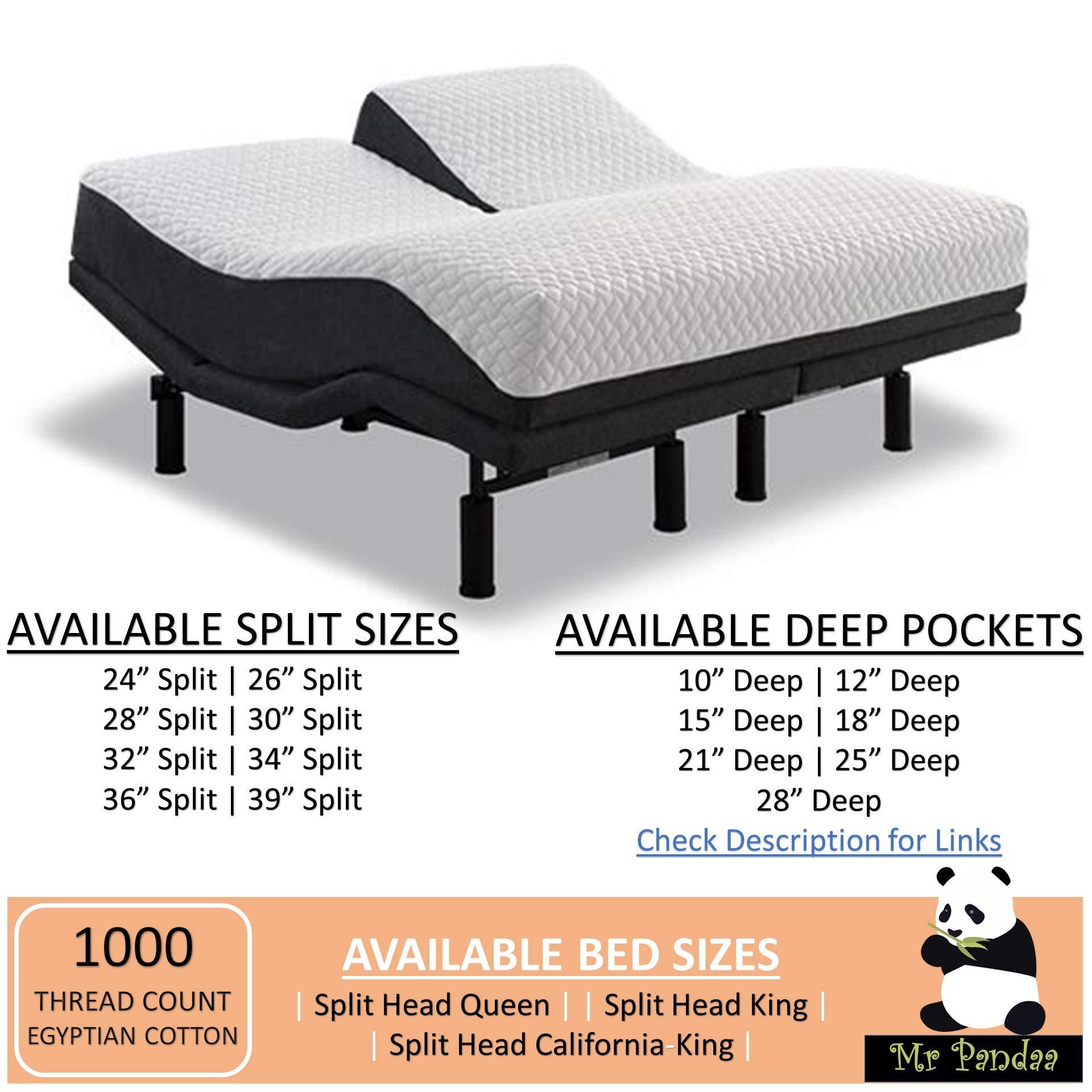 Mr Pandaa Split Top Cal-King Sheet Set for Adjustable Flex Top Mattress 100% Egyptian-Cotton, 1000-Thread-Count, Split Head Sheet Set 30\" Split at Top - 15\" Deep-Pocket [Cal-King- 30\" Split, Mediterranean Blue]