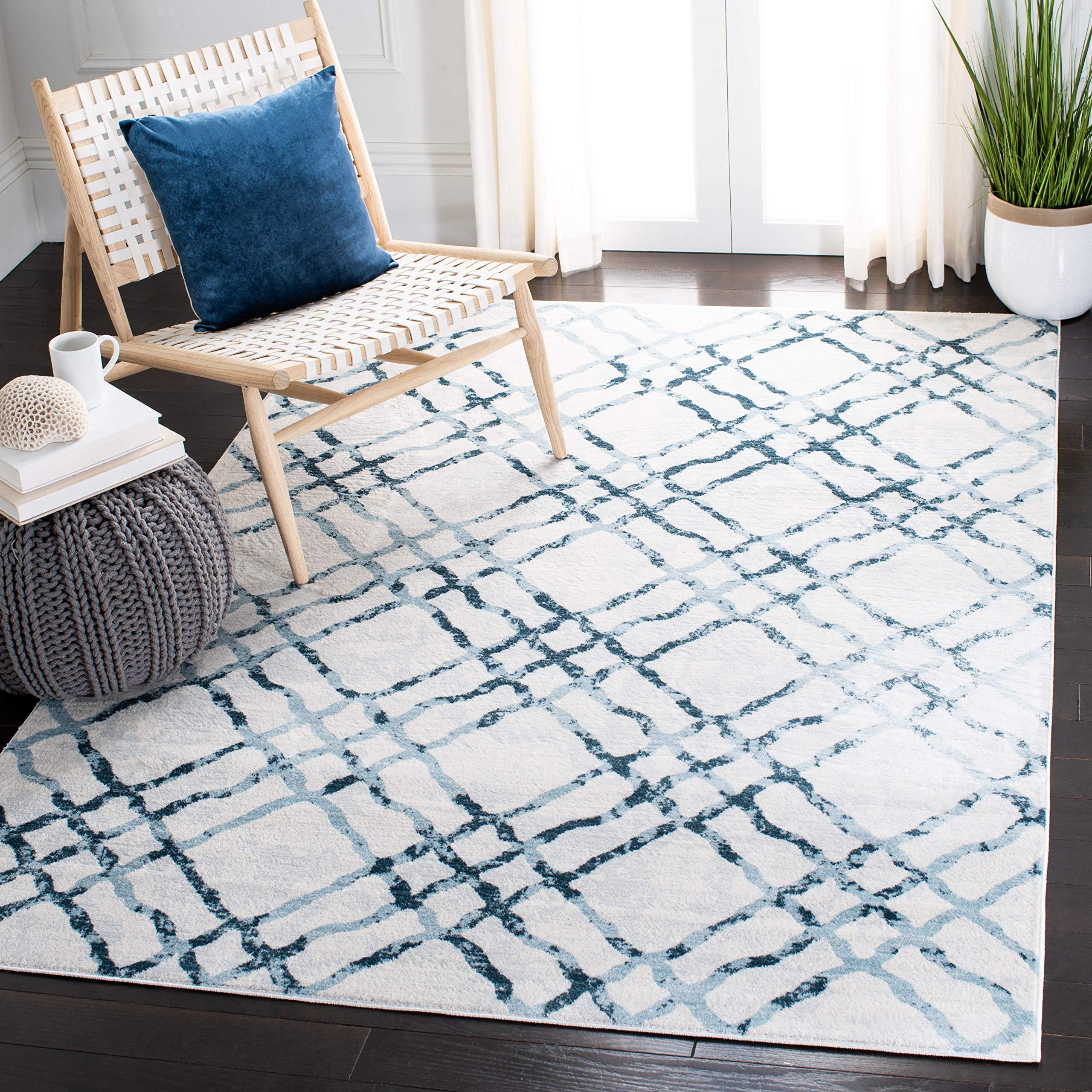 Safavieh SAFAVIEH Isabella Collection Area Rug - 8' x 10', Ivory & Turquoise, Trellis Design, Non-Shedding & Easy Care, Ideal for High Traffic Areas in Living Room, Bedroom (ISA957A)