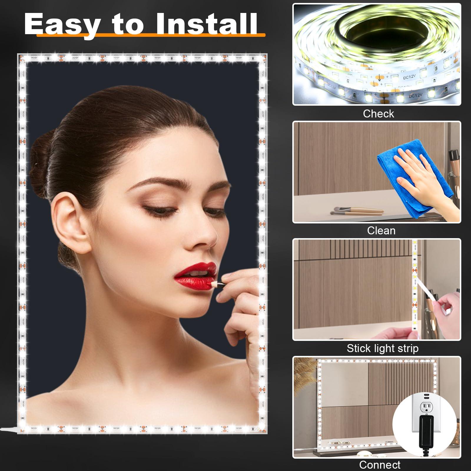 PANGTON VILLA LED Vanity Mirror Lights for Makeup Dressing Table Vanity Set 13ft Flexible LED Light Strip Kit 6000K Daylight White with Dimmer and Power Supply, DIY Mirror, Mirror not Included