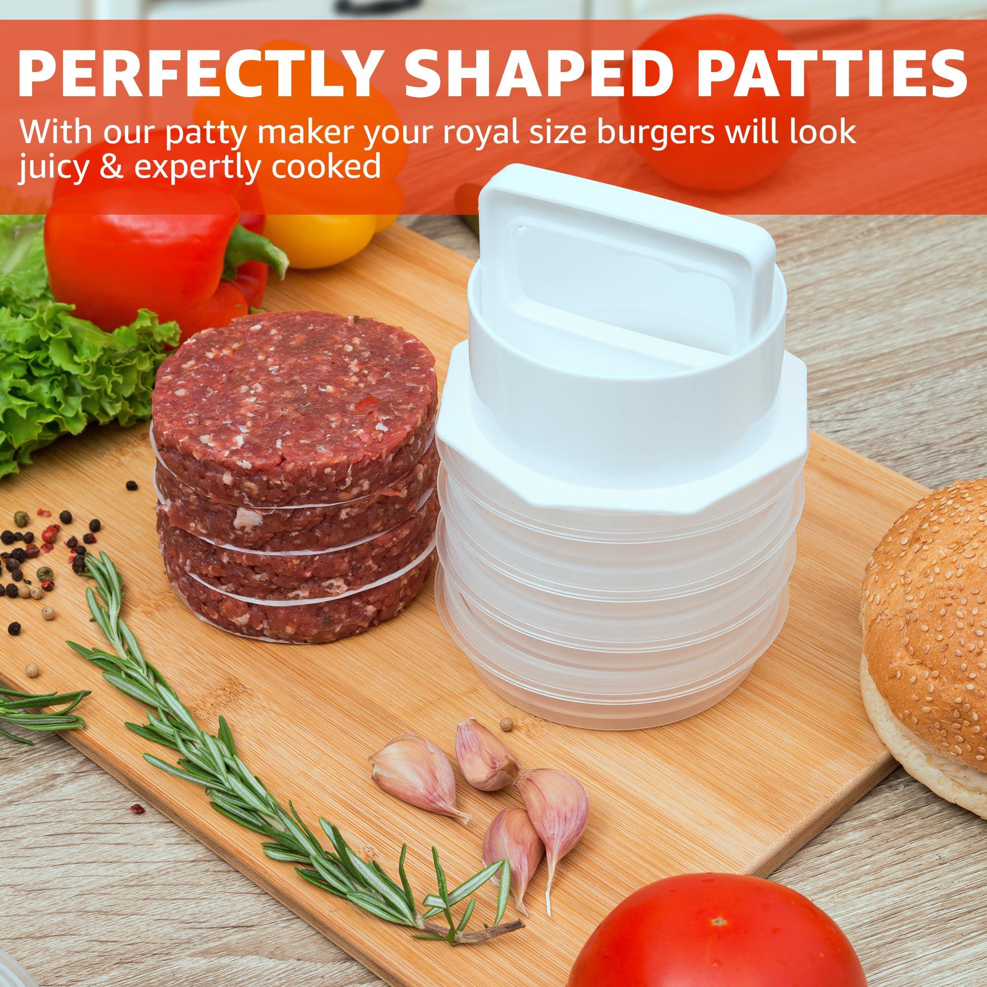 Miles Kimball Mission Gallery Hamburger Press Patty Maker - 4 in1, Burger Mold, Patty Press, 4 Storage Containers, 100 Round Papers - Hamburger Patty Maker Tool for BBQ - Burger Shaper for Meat, Veggie Patties