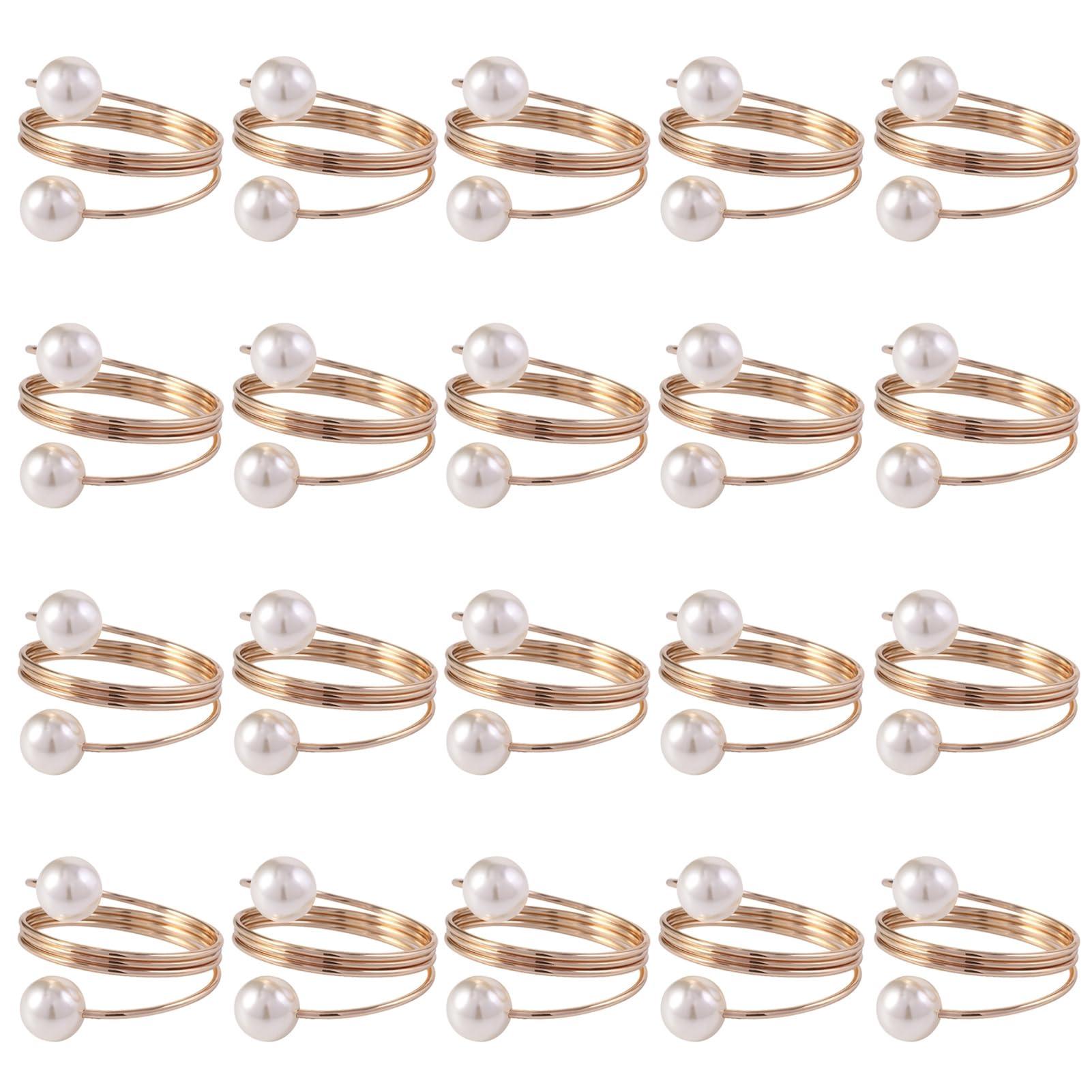 lamphle lamphle 12/20Pcs Faux Pearl Napkin Rings Set,Stainless Steel Gold Napkin Ring Buckles Metal Spring Napkin Holder Wedding Birthday Table Decoration Rose Gold 12pcs