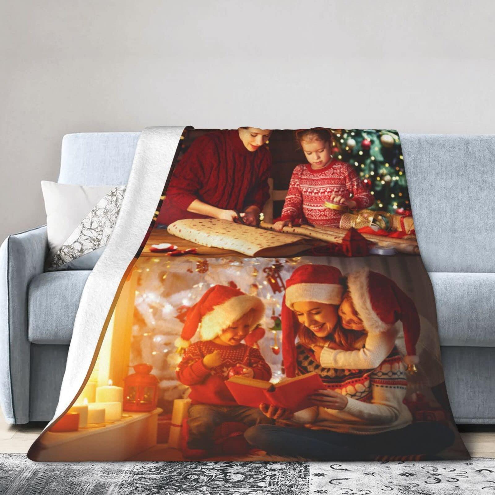 JCETUNO JCETUNO Custom Blanket with Photo Text Personalized Throw Blankets Customized Flannel Fleece Blankets for Family Birthday Wedding Gift Fits Couch Sofa Bedroom Living Room, W50 xL70