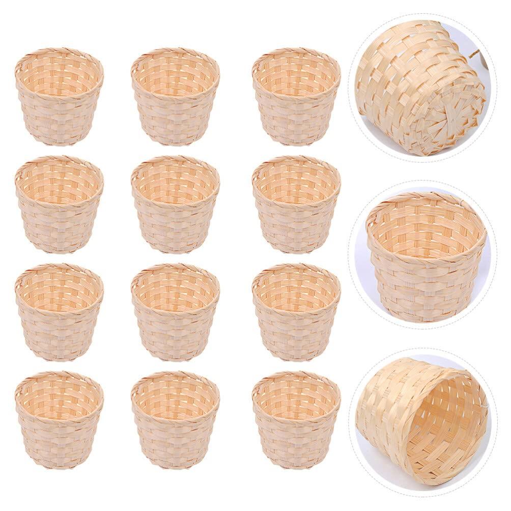 DEARMAMY DEARMAMY Mini Woven Basket 12Pcs Miniature Flower Basket Dollhouse Picnic Basket Tiny Party Favor Desktop Storage Container Farmhouse Decor