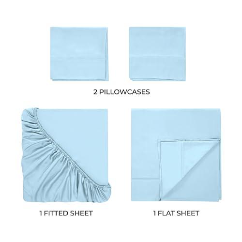 BLUENILEMILLS BNM Modal from Beechwood Sheet Set, Deep Pocket, Soft Lightweight Bedding, Cooling Bedsheets, Basics, Dorm Essentials, Includes 1 Flat Sheet, 1 Fitted Sheet, 2 Pillowcases, California King, Light Blue