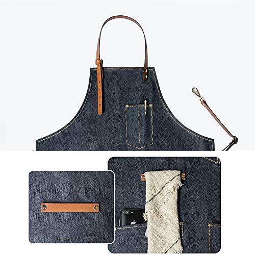 CHICMRS Leather Straps Denim Apron Utility Woodworkers Tattoo Hairdresser Butchers Apron (M, Style2)