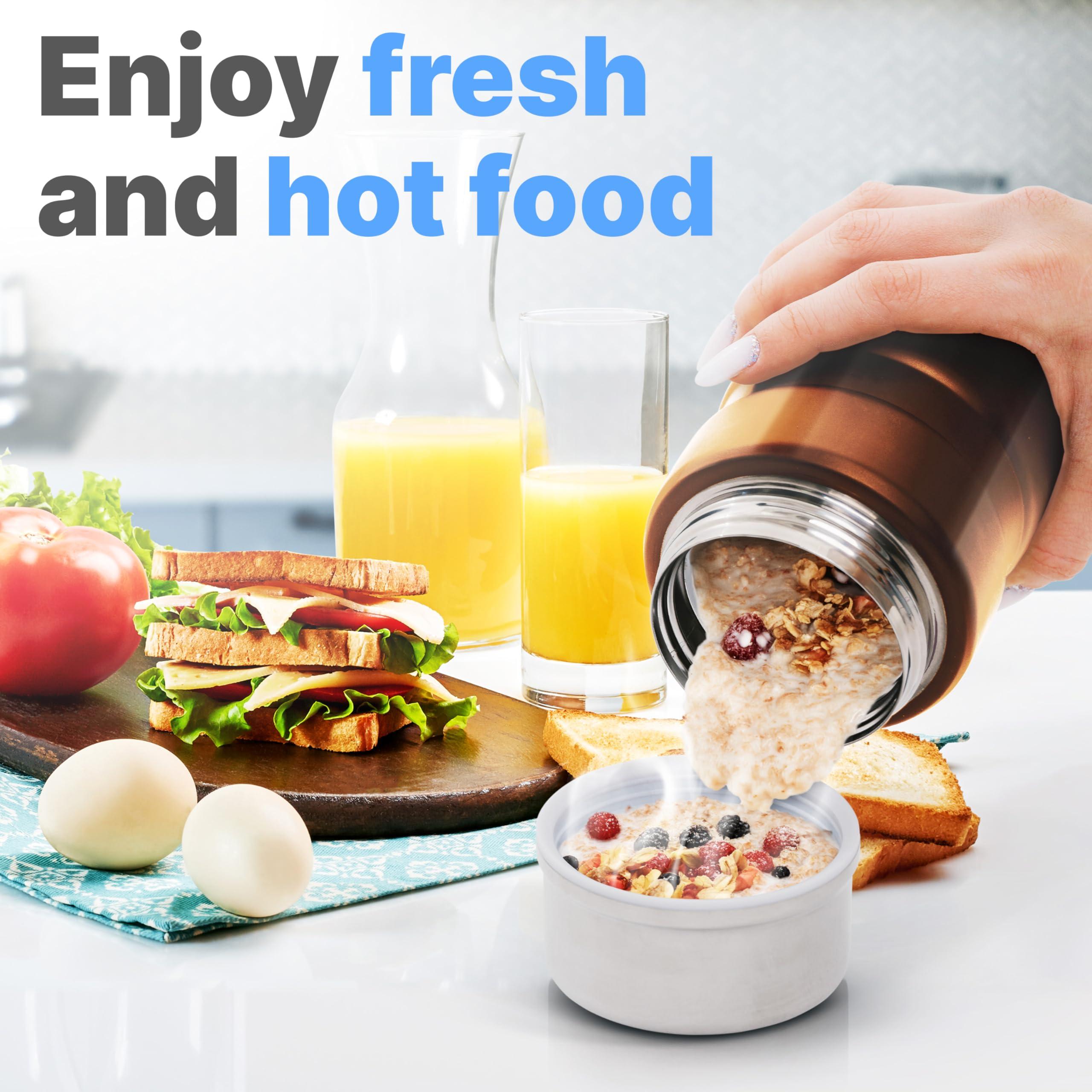 Earth&ME Earth&ME Stainless Steel Thermo For Hot Food 17OZ with Folding Spoon, Vacuum Insulated Food Container, Soup Thermo with Wide Mouth, Insulated Food Jar for Hot & Cold Food, Gold