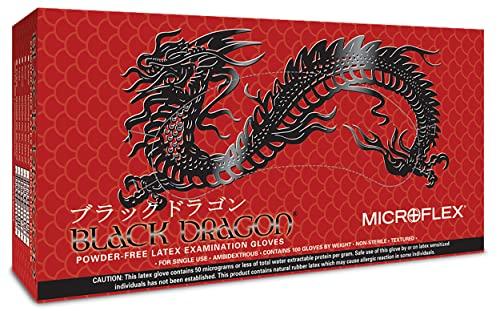 Ansell Microflex Black Dragon Latex Gloves - Disposable, Exam Grade, Black, Size Large (pack of 100)