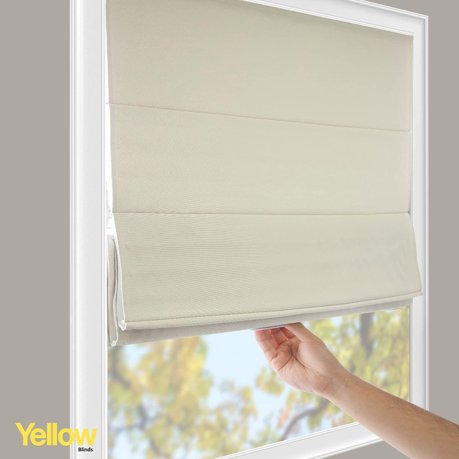 YELLOW BLINDS Cordless Roman Shades for Windows, 100% Blackout Linen Fabric Window Blind Treatment, UV Blocking, Energy Efficient and Privacy Protection, 47 x 64, Doheny Mushroom by YELLOW BLINDS