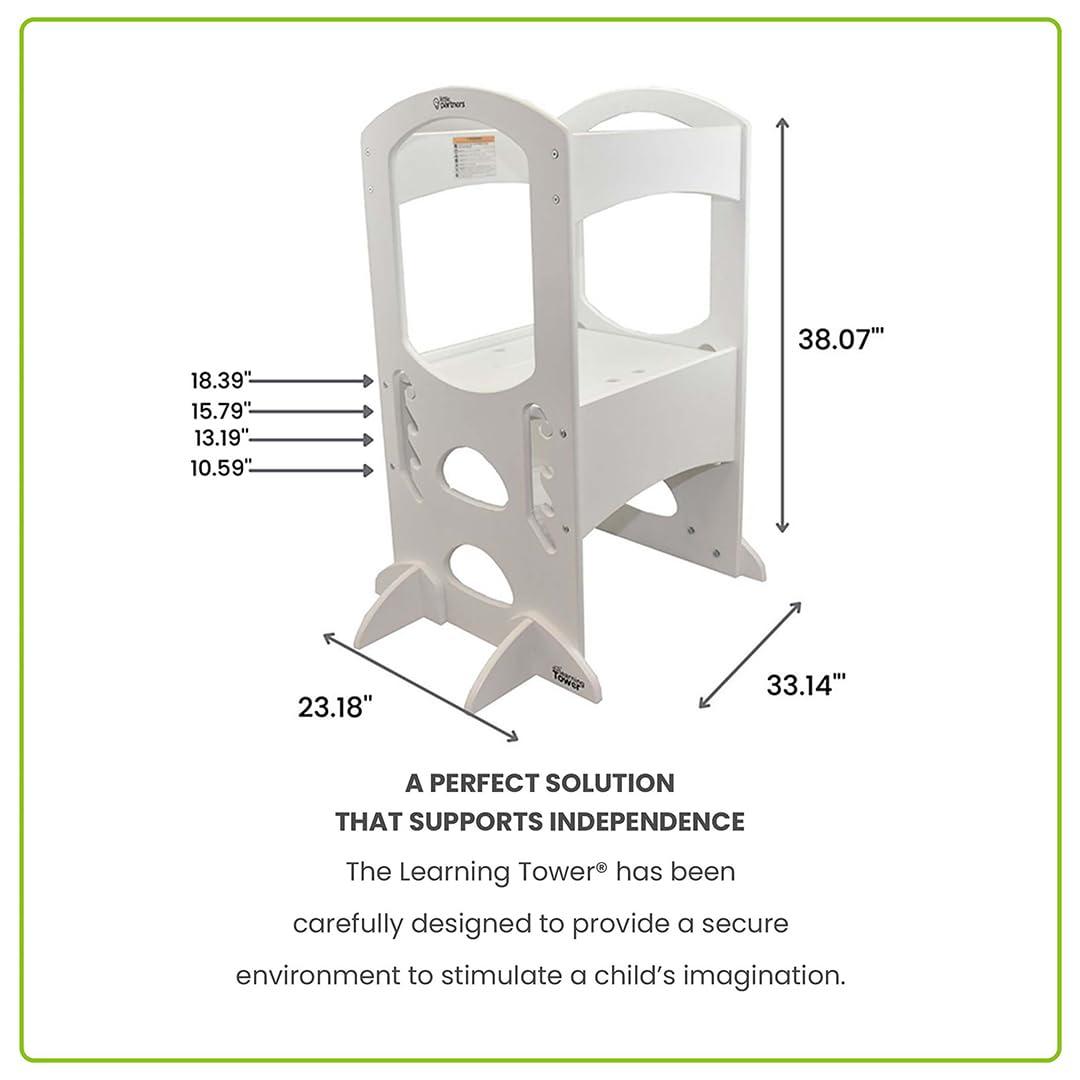 Little Partners Little Partners Kids Learning Tower, Toddler Tower - Adjustable Height Kitchen Step Stool - Encourages Learning, Independence, and Engagement - Safety Climbing Tower for Kitchen Counter (Soft White)