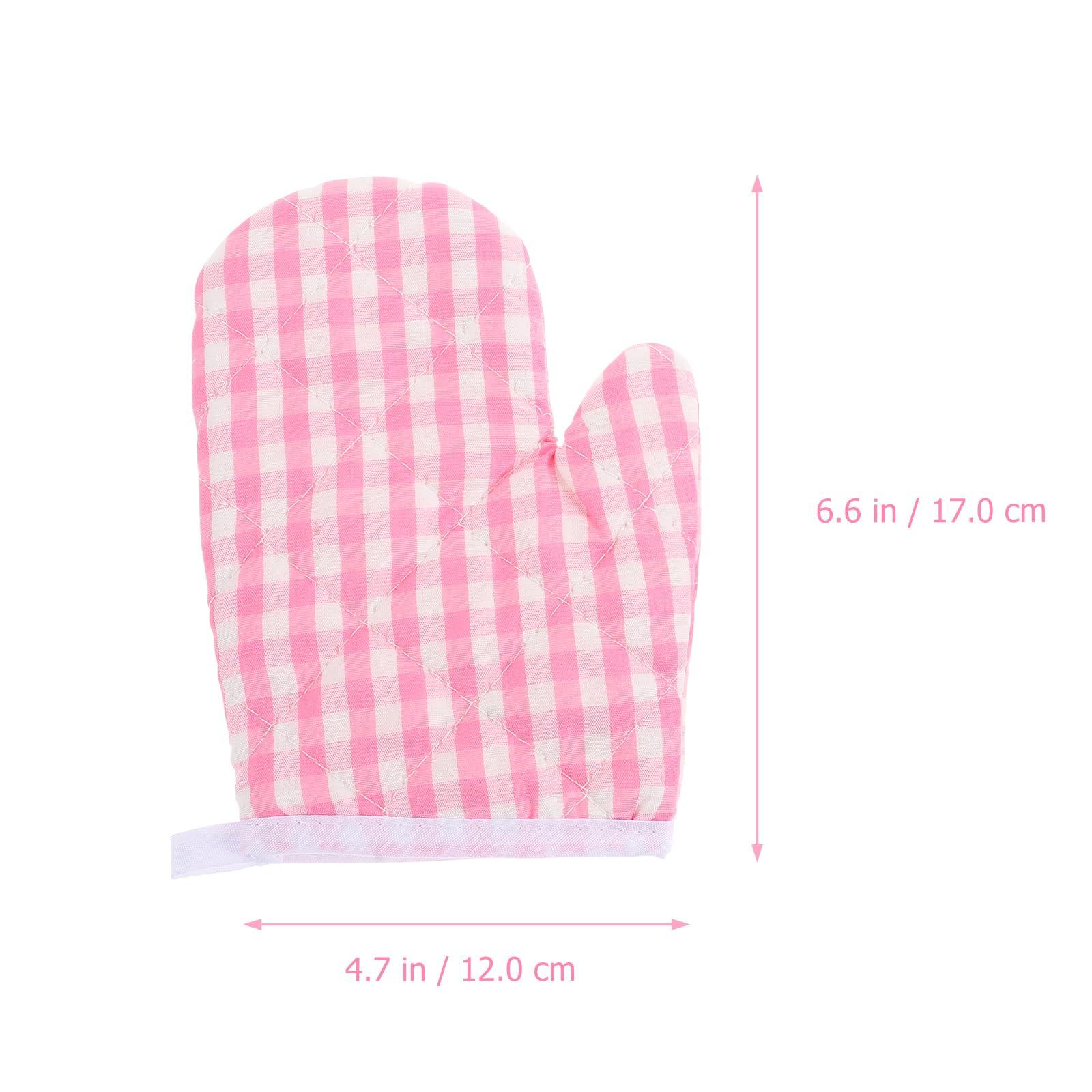 OSALADI Mini Oven Mitts 2Pcs Children Microwave Gloves for Kids Play Kitchen Cooking Mitts Anti Scald Baking Gloves for Boys Girls