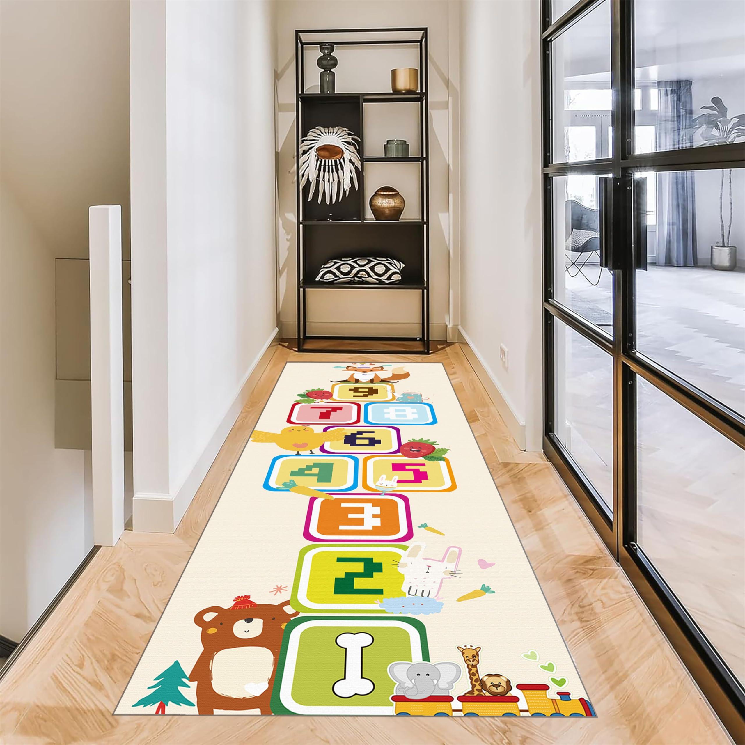 RUGROOM RUGROOM Super Soft Non-Slip Baby Play Mat Cartoon Cute Wildlife Print Hopscotch Play Rug Digital Learning Educational Runner Rug for Crawling and Playing Foldable Gift Mat Playroom Rugs 3x6ft