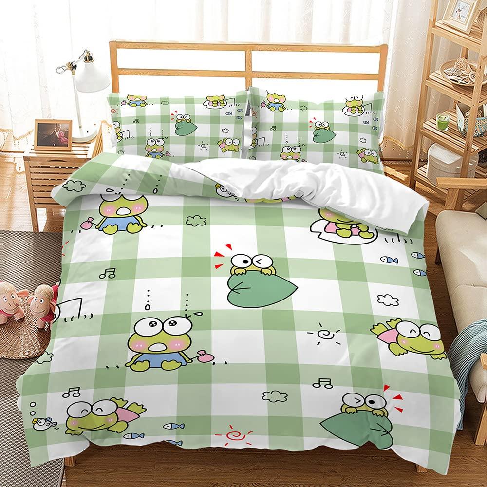 BIDY Kawaii Cartoon Frog Pattern Bedding Duvet Cover Set for Childern Twin Size Fish Cloud Music Note Print Comforter Cover Set Girls Boys Teens Bedroom Quilt Cover Set with 1Pillowcase