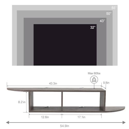 GHC Floating TV Stand, Wall Mounted Entertainment Center and Cabinet Shelf, TV Console with Storage, Media Console for DVD Player, Space-Saving Under TV Shelf for Bedroom, Living Room (Grey)
