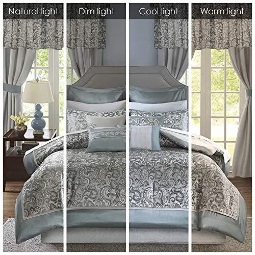 Madison Park Essentials Madison Park Essentials Brystol 24 Piece Room in a Bag Faux Silk Comforter Jacquard Paisley Design Matching Curtains - Down Alternative Hypoallergenic All Season Bedding-Set, Cal King, Teal 24 Piece
