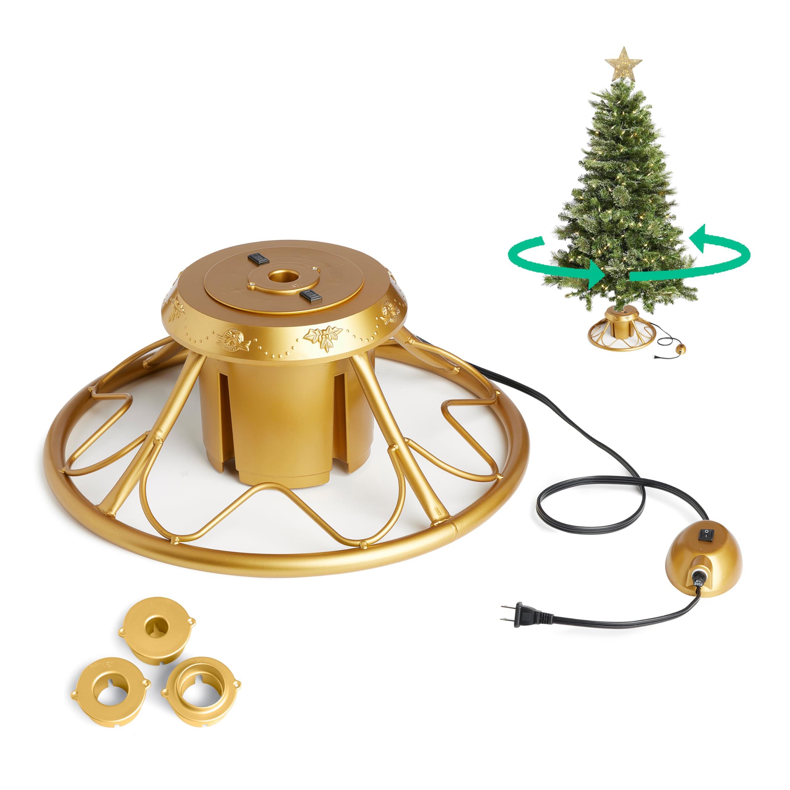 Home Heritage Home Heritage 360 Degree Rotating Metal Tree Stand for Christmas Trees up to 9ft, Gold