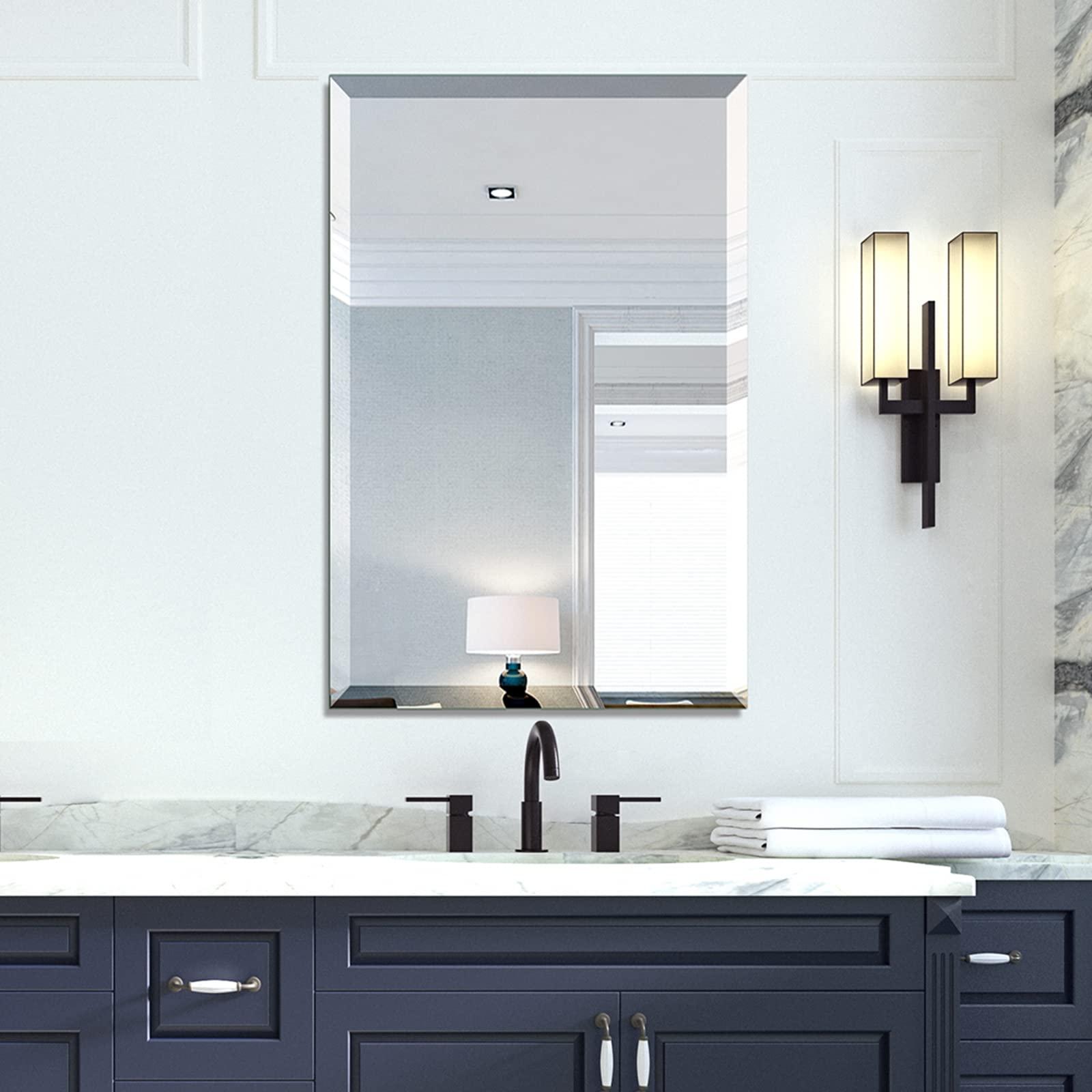 Mirrorons Mirrorons Beveled Mirror, Bathroom Mirrors for Wall 24\" x 36\", Frameless Rectangle Bathroom Mirror with Beveled Edge, Hangs Horizontally or Vertically, Upgraded Packing