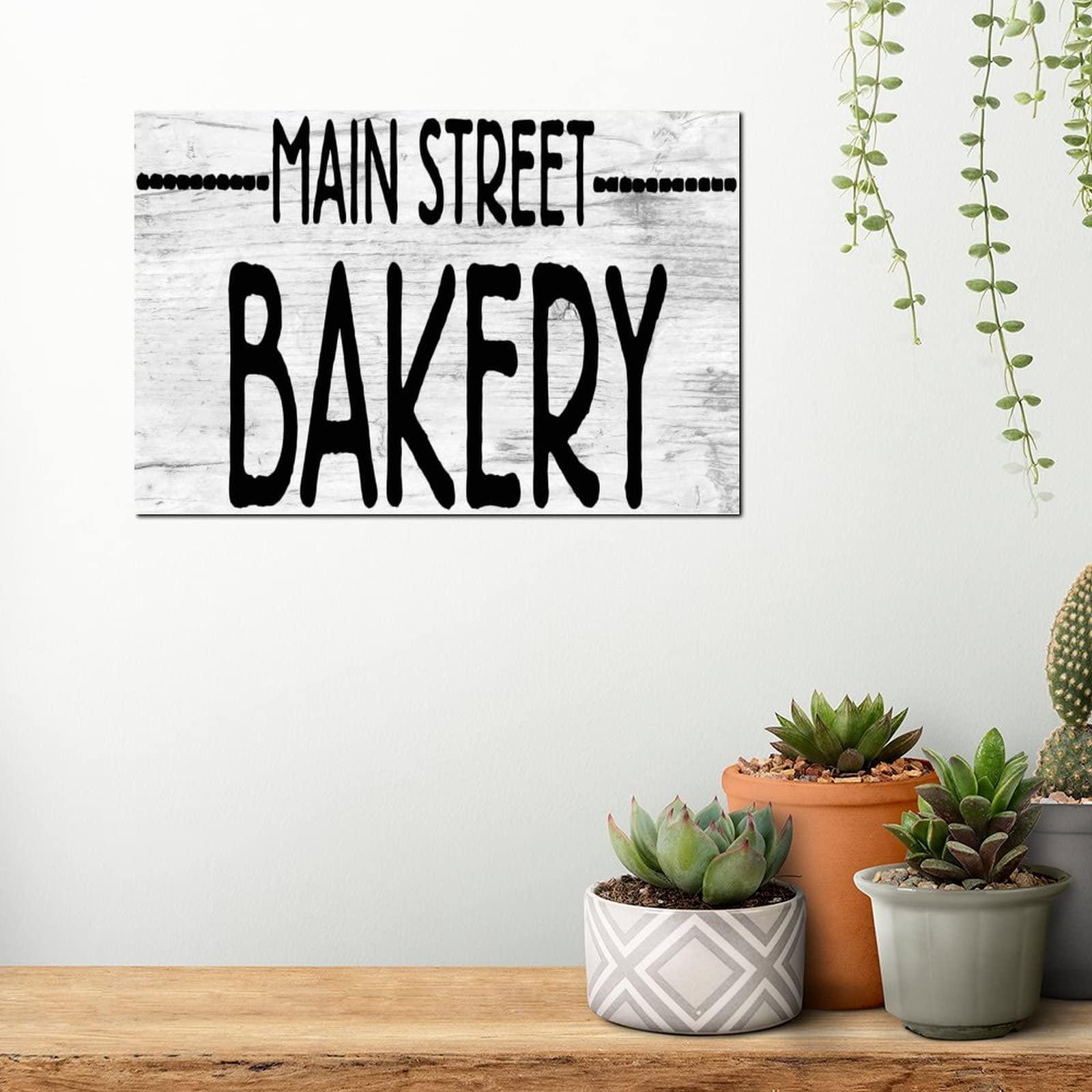 Generic Wood Signs Ballkleid Main Street Bakery Wooden Sign with Funny Sayings Motivational Wall Art Rustic Wall Decorations for Living Room Kitchen Wall Hanger Retro Decoration Sign 12x18in