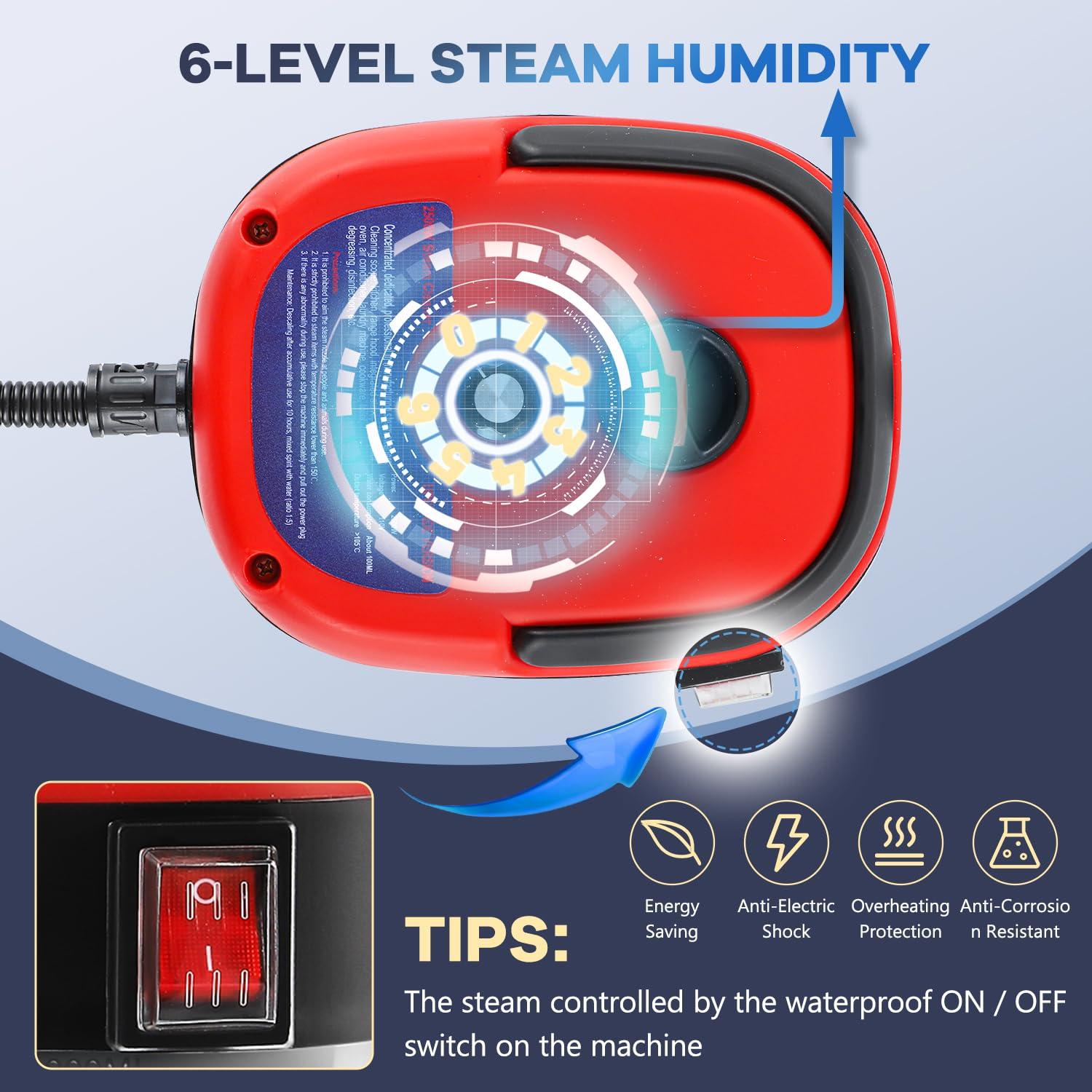 Moongiantgo Moongiantgo High Pressure Steam Cleaner, 2500W Portable High Temp Bathroom Power Steamer Cleaning Machine Steam Humidity Adjustable For Home Use Kitchen Grease Car Detailing (110V, Red)