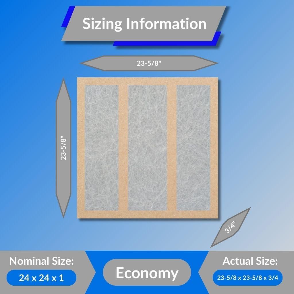 Glasfloss 24x24x1 Glasfloss Fiberglass Air Filter, Double Strut, GDS Series, Made in USA, Actual Size: 23 5/8 x 23 5/8 x 3/4 (Box of 12)