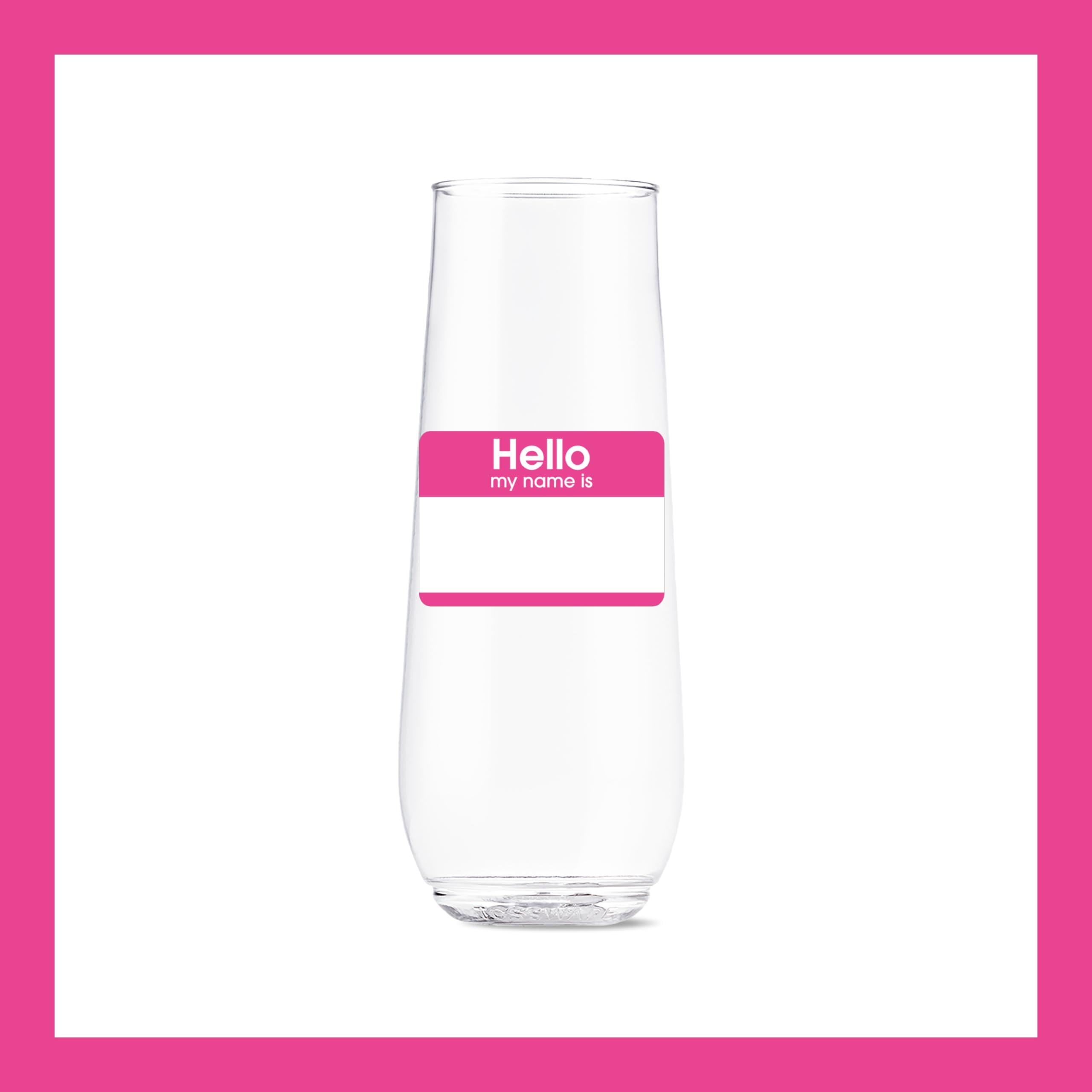 TOSSWARE TOSSWARE POP 9oz Flute Hello, My Name Is Series, SET OF 6, Premium Quality, Recyclable, Unbreakable & Crystal Clear Plastic Printed Glasses