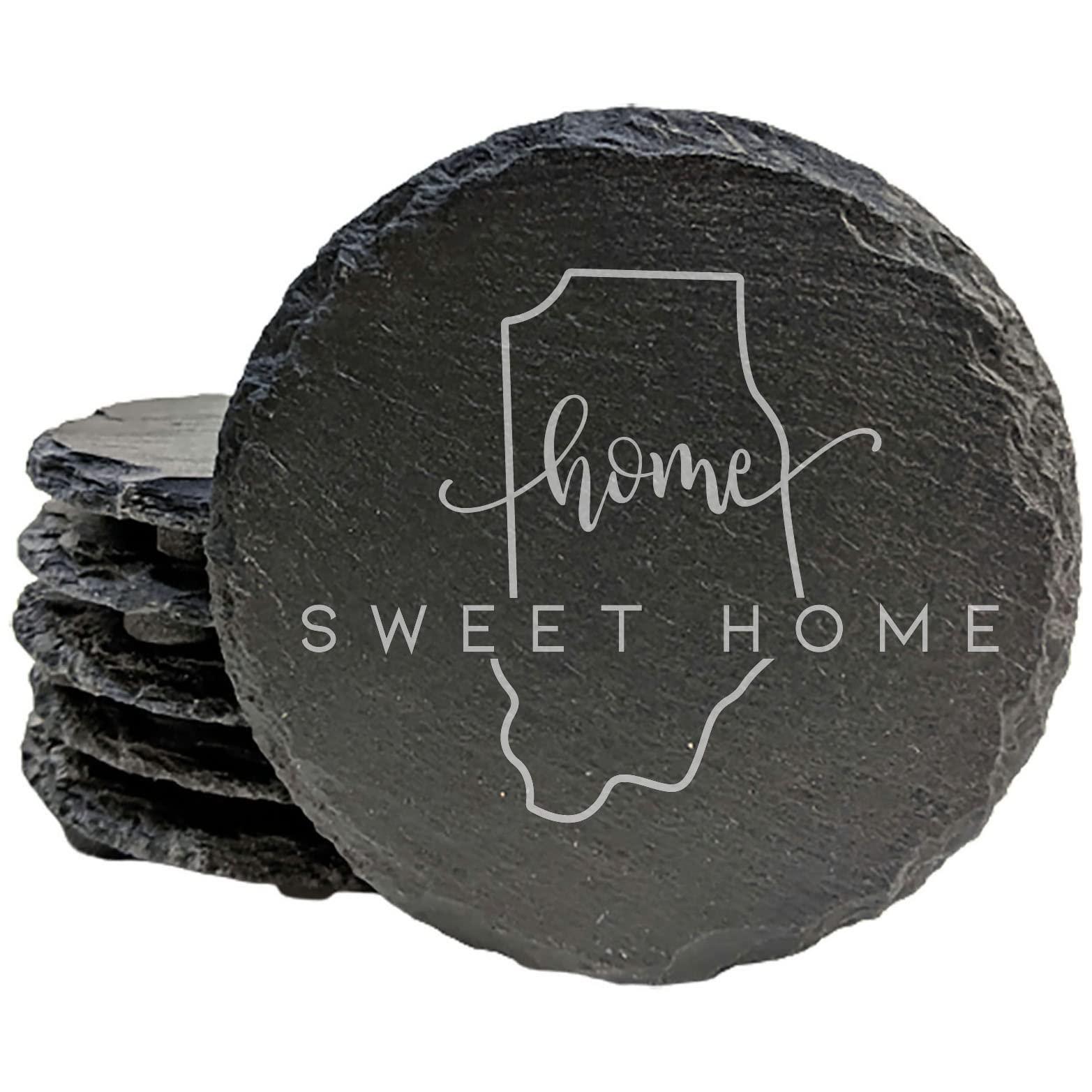 McIntosh Woodworking & Laser Engraving Indiana Home Sweet Home Coasters - Round Slate - set of 8