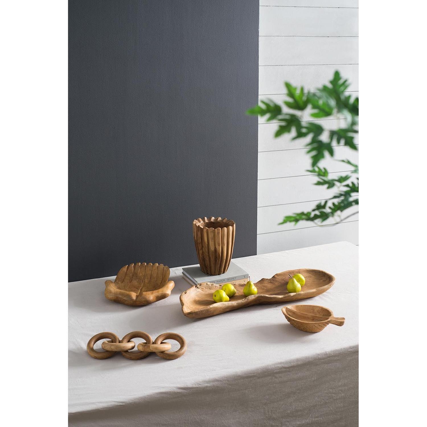 T2 CONCEPT T2 CONCEPT 100% Teak Wood Decorative 5 Link Chain Sculpture, Natural Brown, Modern Minimalist, 19.5 x 4.5, Round Circle Design, for All Styles, Mantel, Coffee Table, Bookshelf, Home and Office