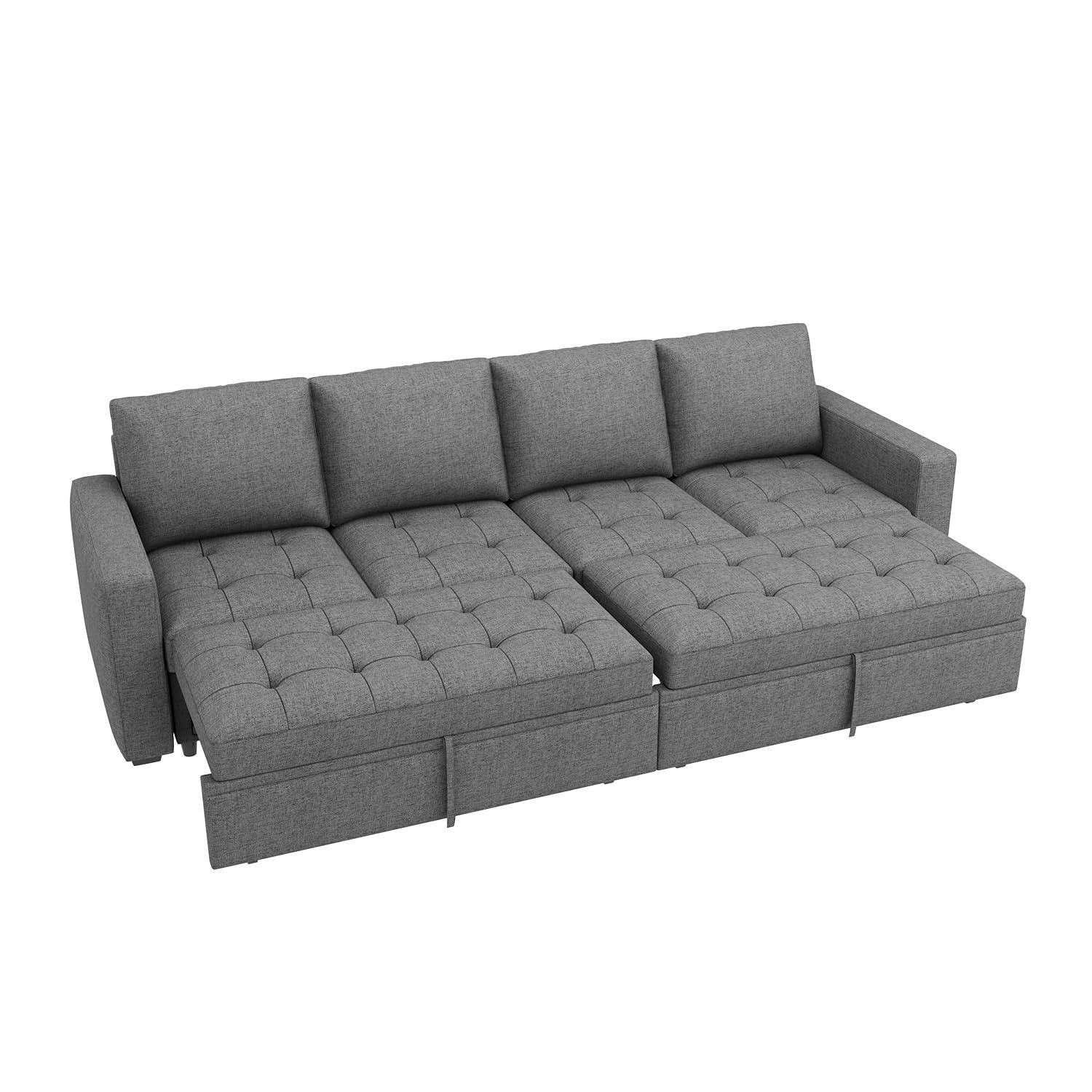 HONBAY HONBAY Modular Sectional Sleeper Sofa with Pull Out Bed, Linen Convertible Sectional Couches for Living Room,Grey
