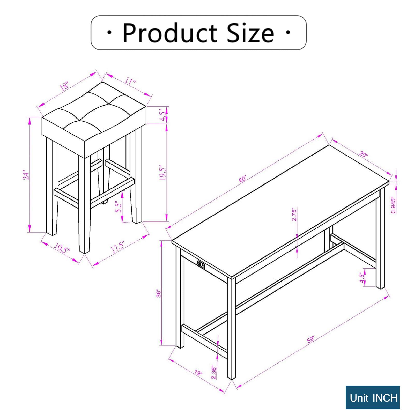 Kootlena Kootlena Bar Table Set with Power Outlet, Counter Height Pub Bar Table and Chairs Set, 4 Piece Wood Dining Table Set, Industrial Breakfast Table Set for Kitchen Dining Room Living Room (Black+White)