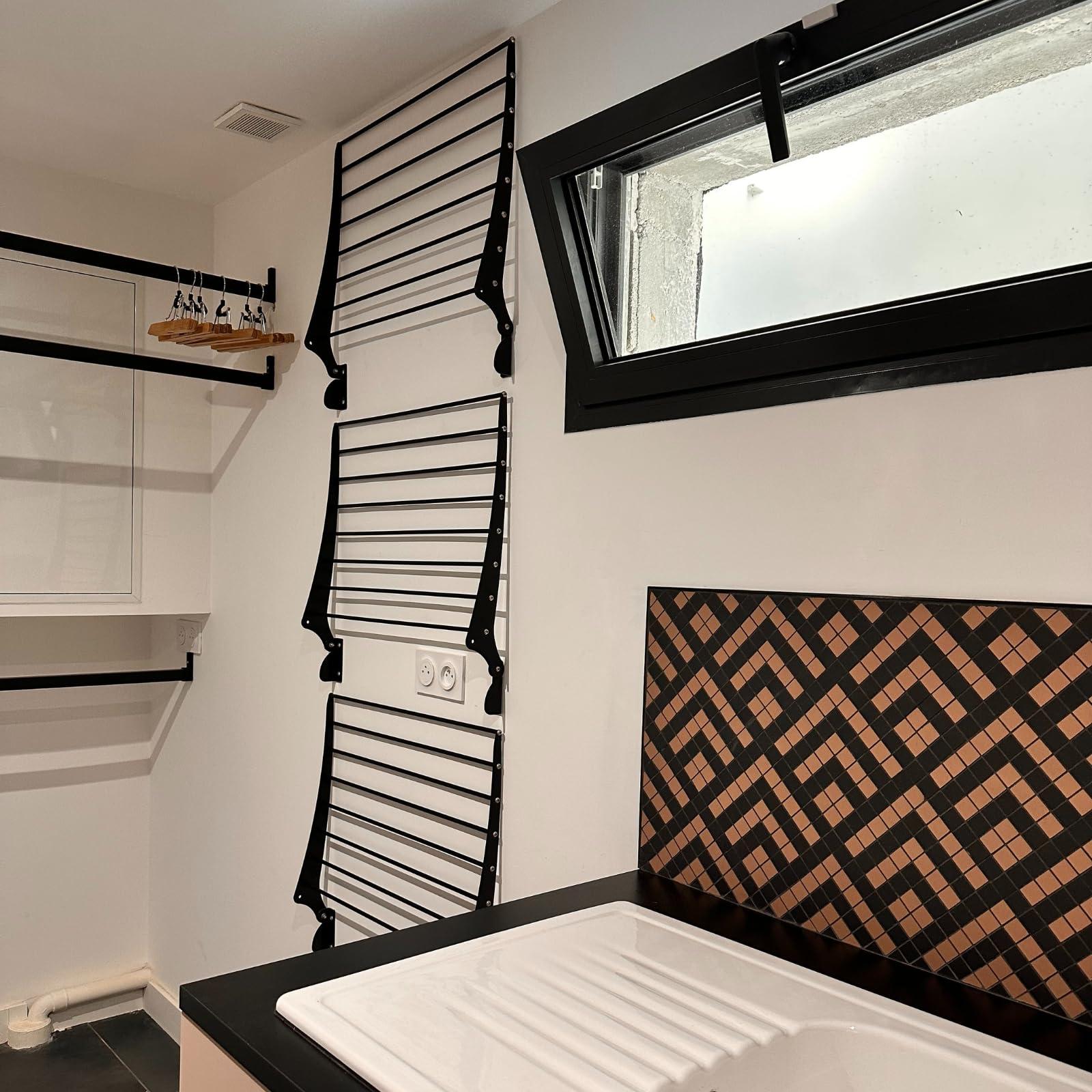 foxydry foxydry Fold Wall Mounted Clothes Drying Rack, Black Folding Laundry Airer for Indoor or Outdoor Use Aluminium and Steel 31.5x20x21 in (31.5 in / 80 cm)